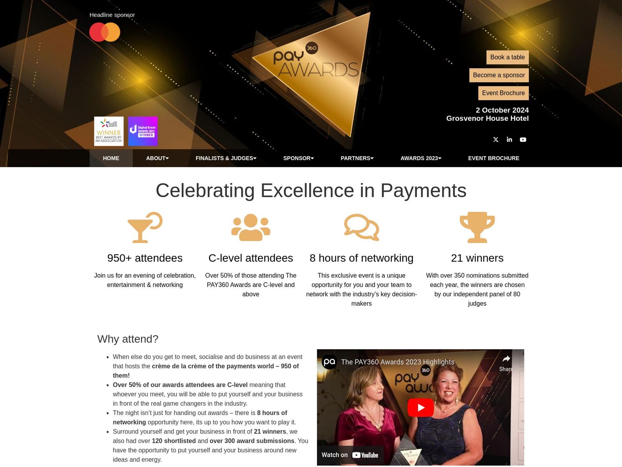 Pay 360 Awards website