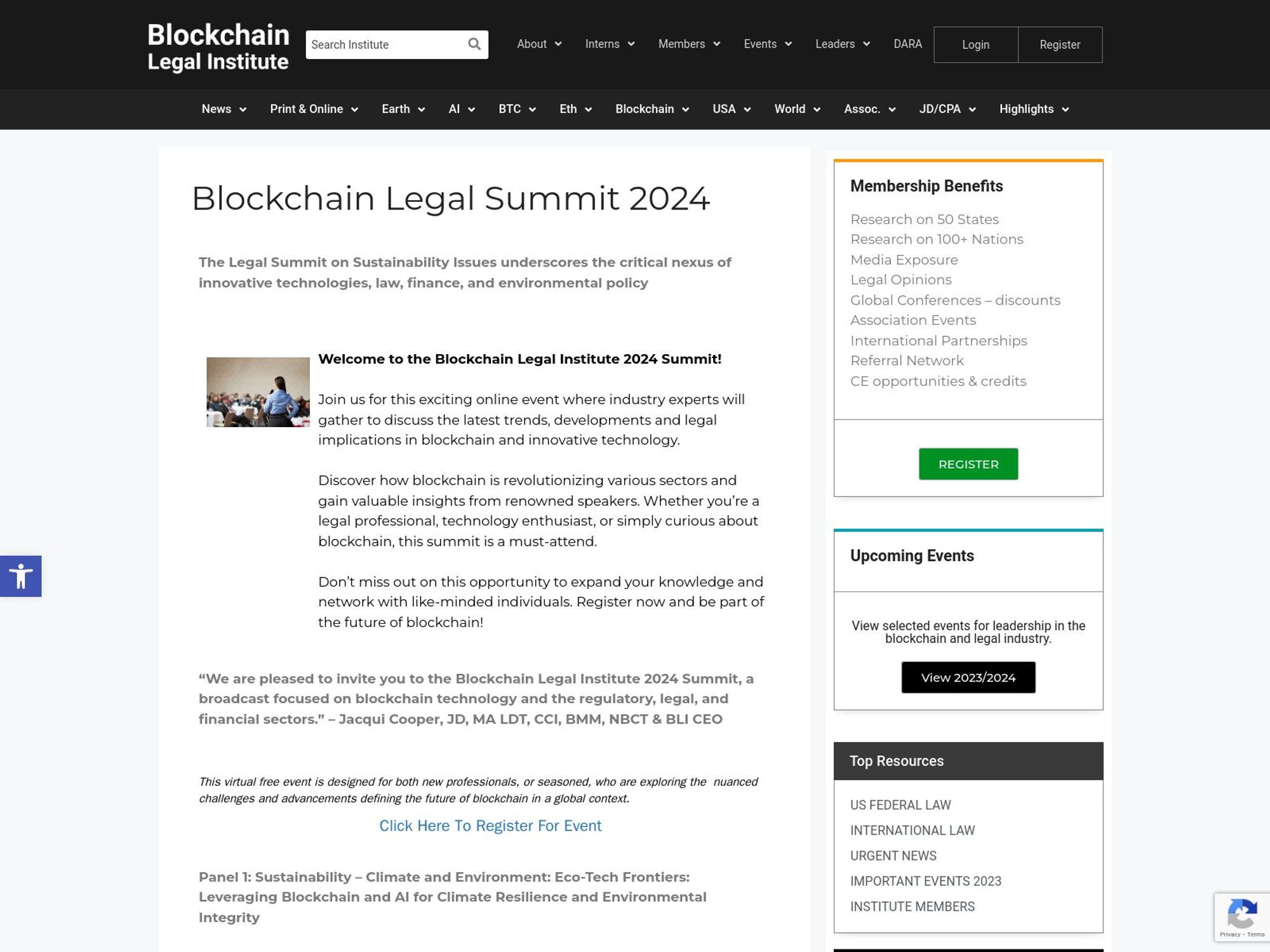 Blockchain Legal Institute Summit screenshot