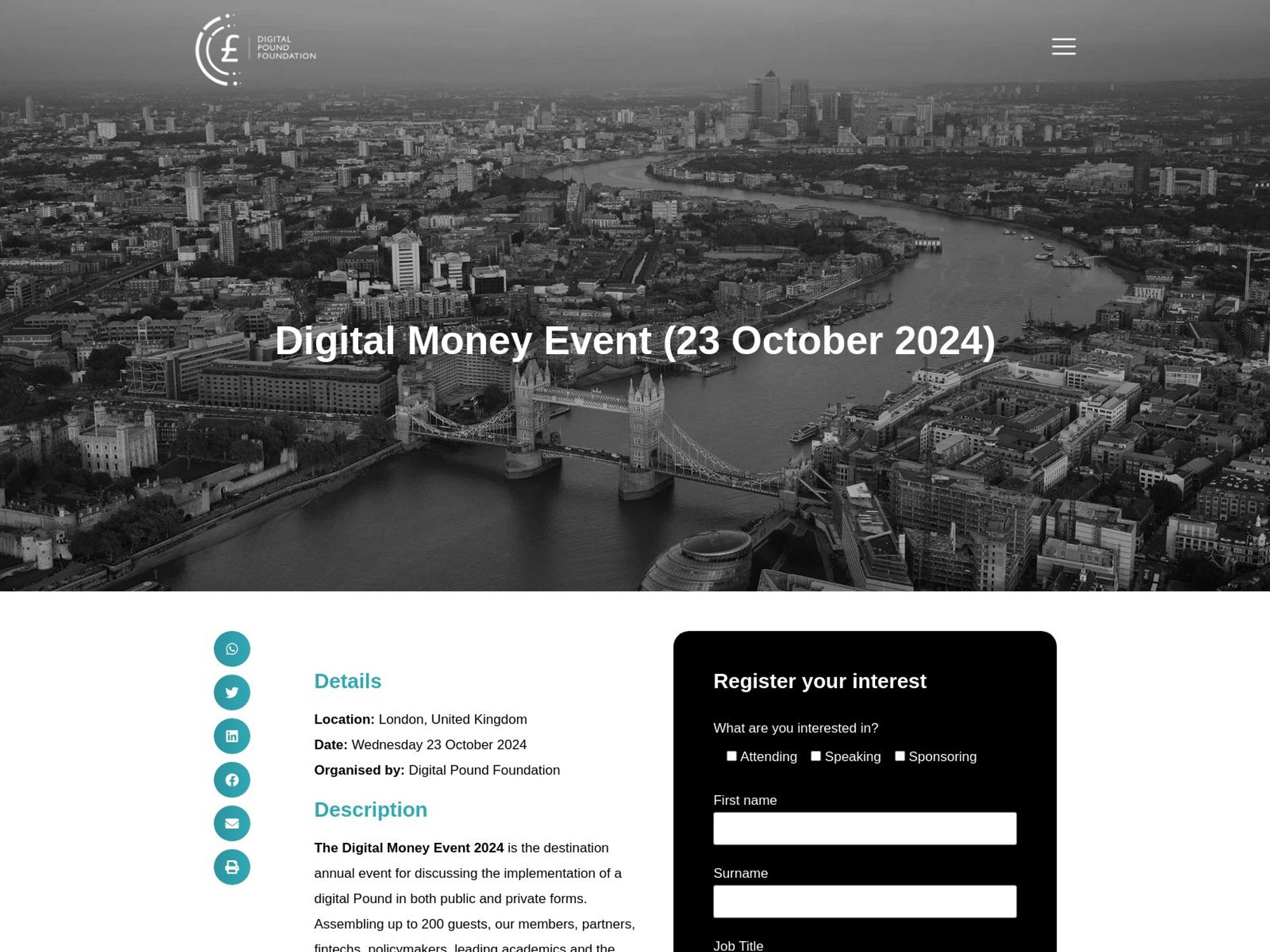 The Digital Money Event 2024 website