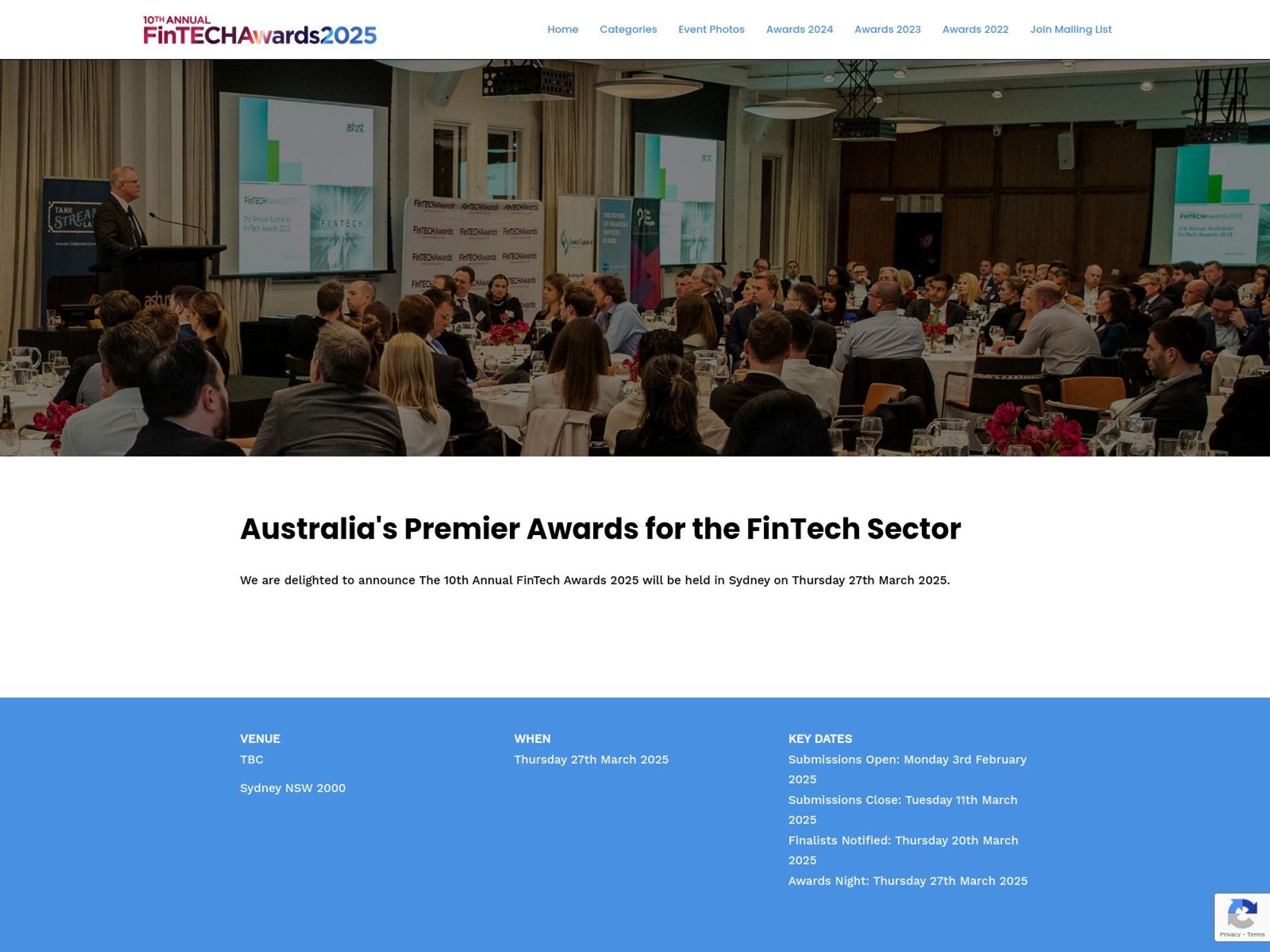 10th Annual FinTech Awards website