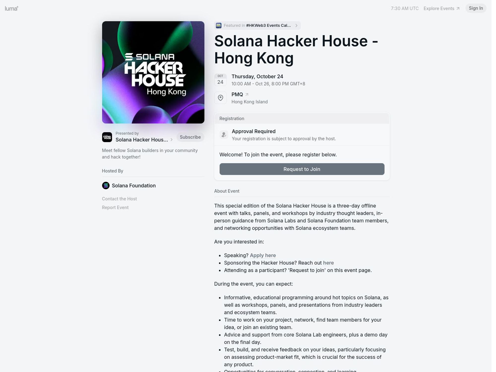 Solana Hacker House website