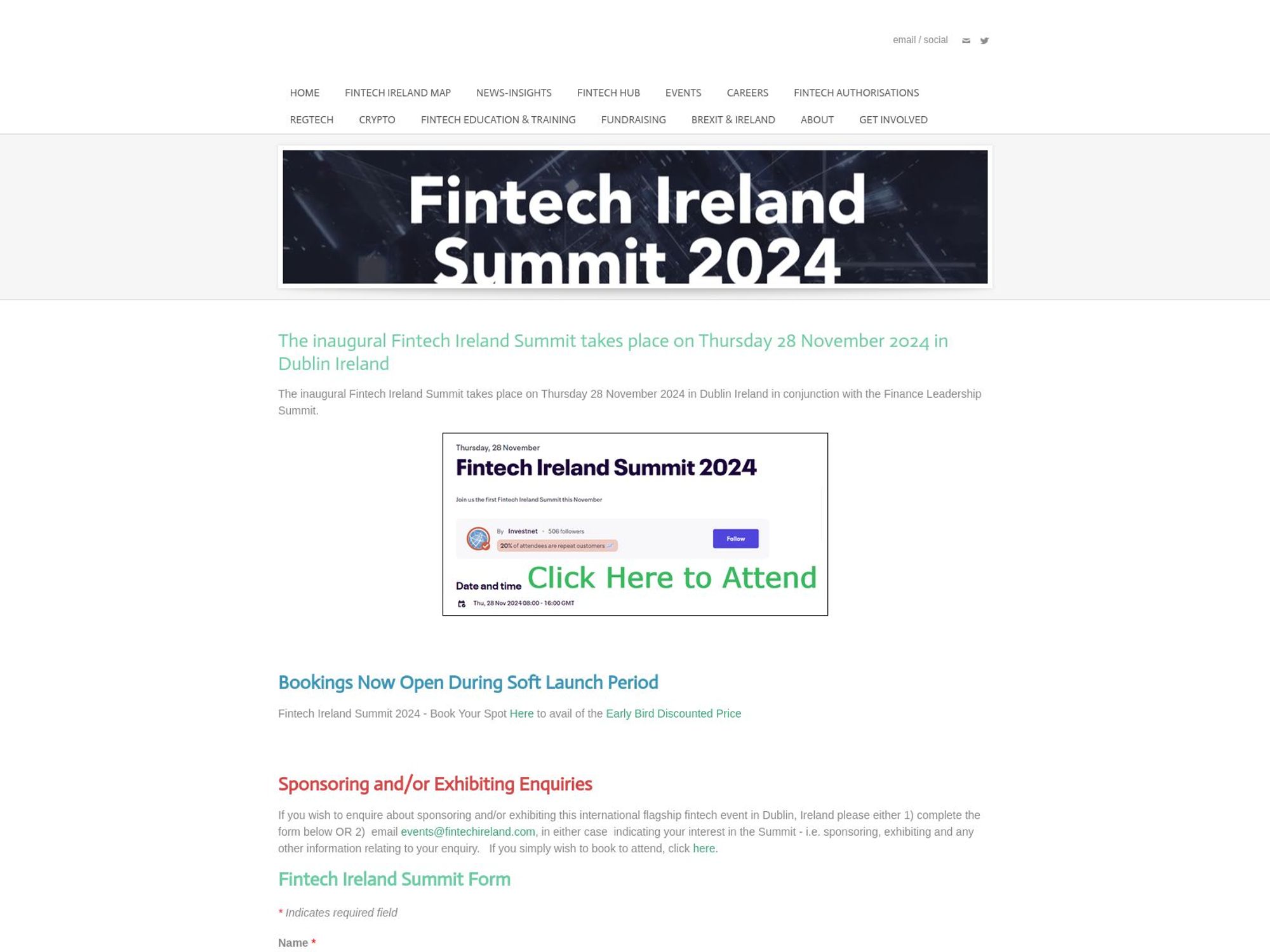 Fintech Ireland Summit website