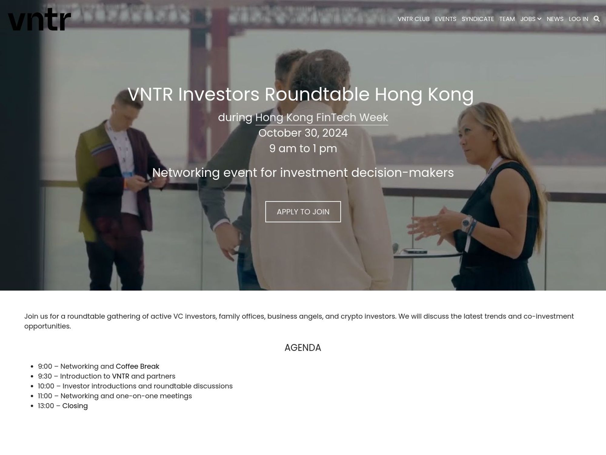 VNTR Investors Roundtable Hong Kong website