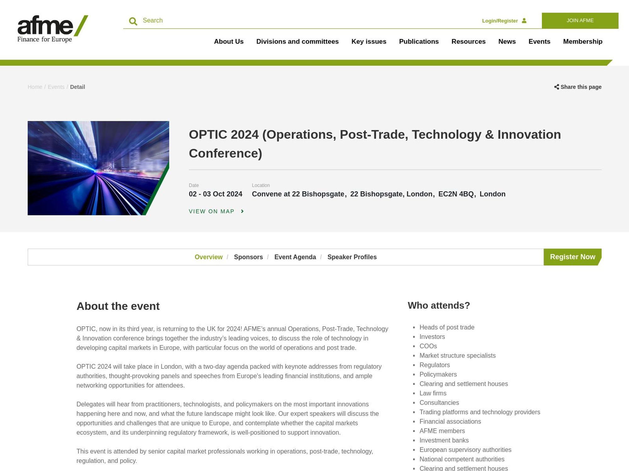 OPTIC 2024 (Operations, Post-Trade, Technology & Innovation Conference) website