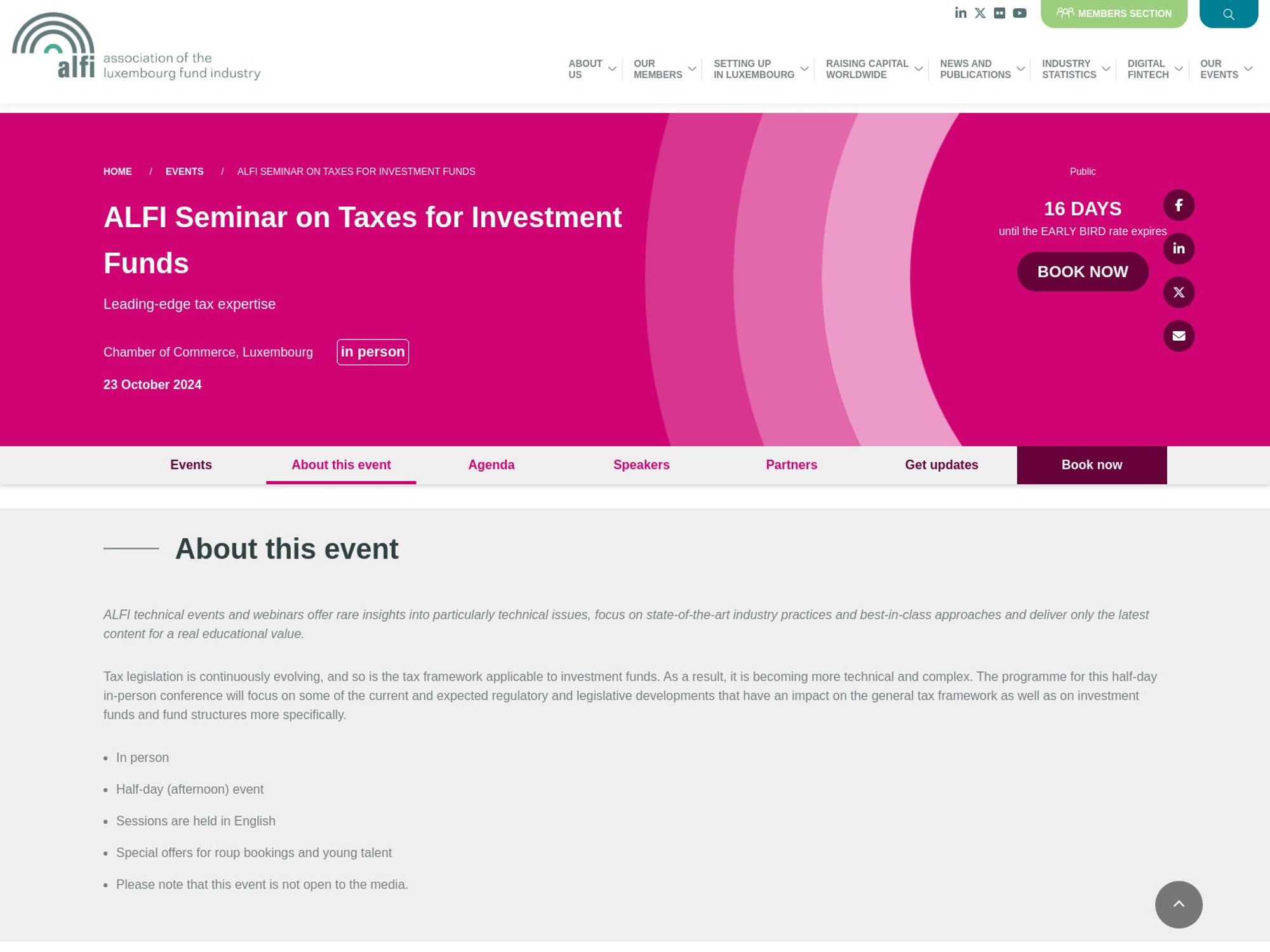 ALFI Seminar on Taxes for Investment Funds website