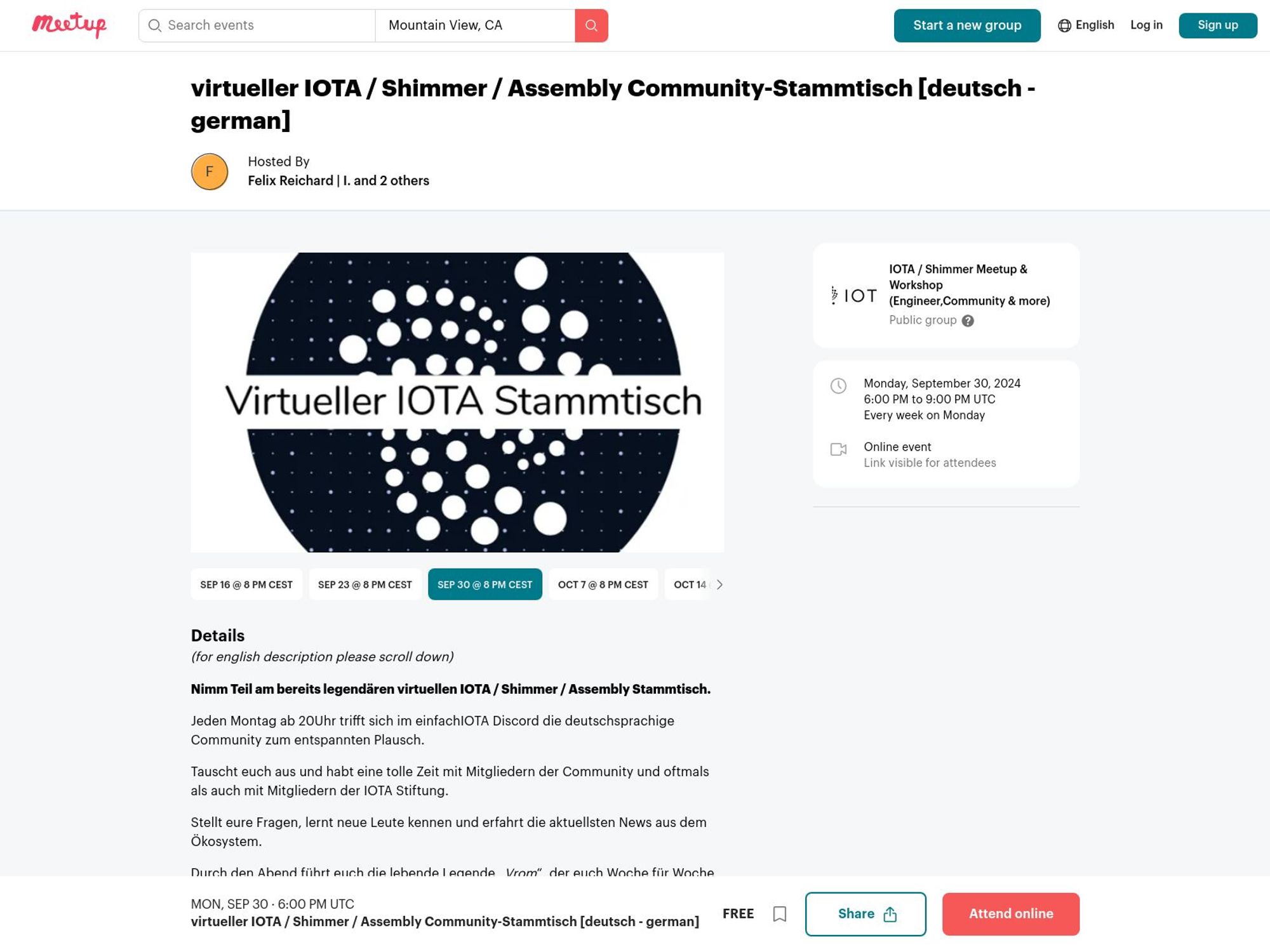 Virtual IOTA Community Meetup Germany website