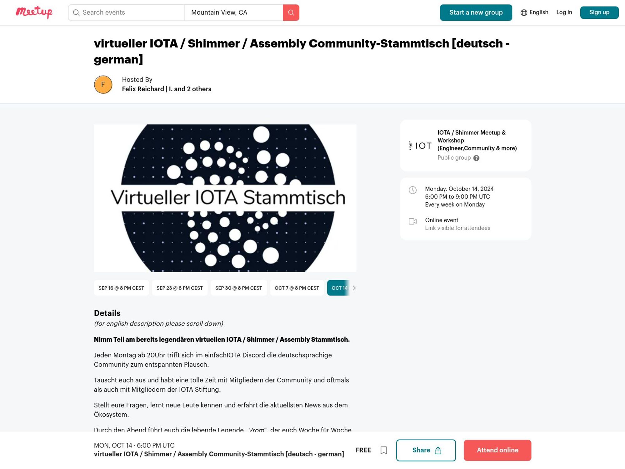 Virtual IOTA Community Meetup Germany website