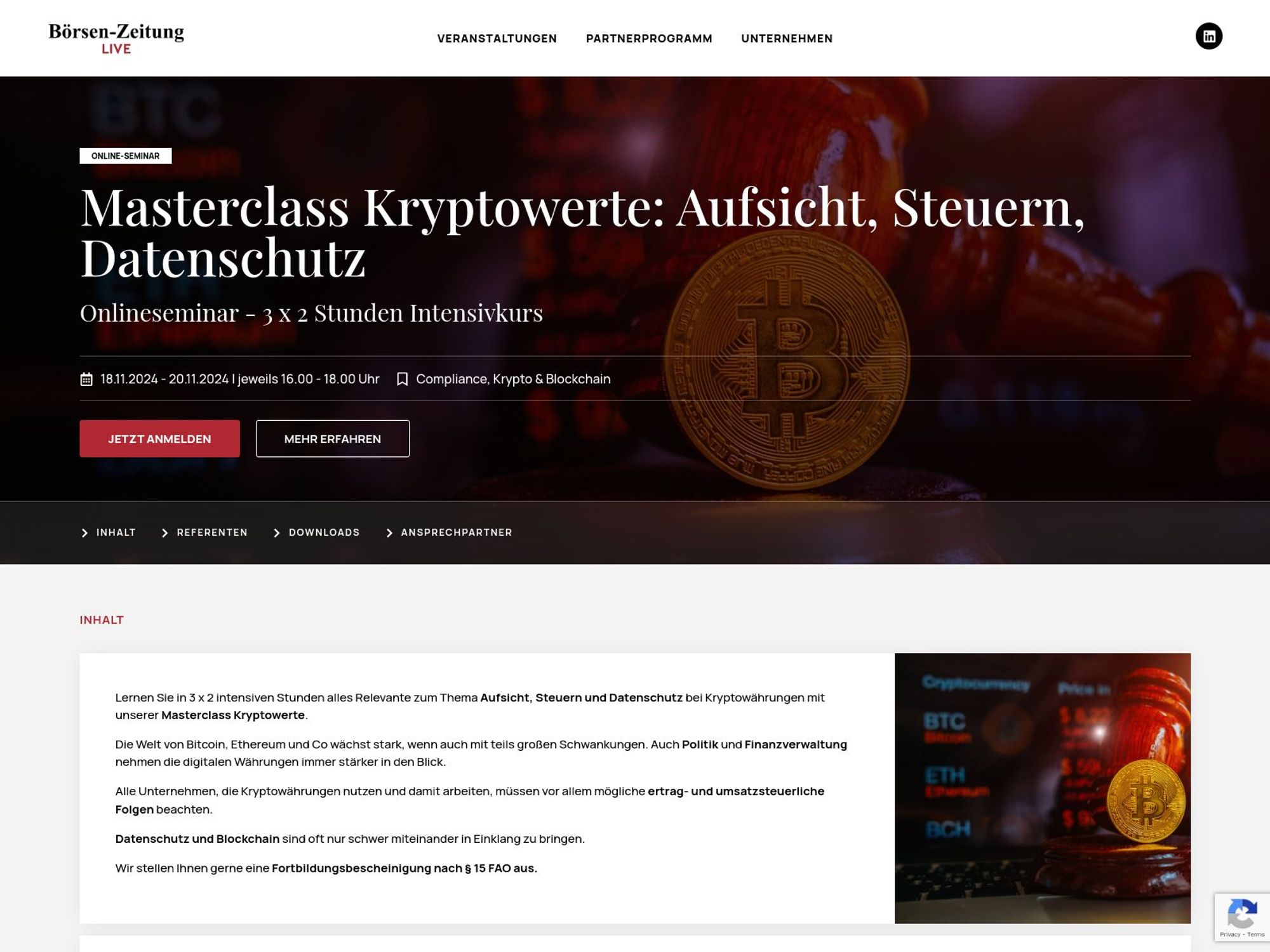 Masterclass Kryptowerte: Aufsicht, Steuern, Datenschutz website