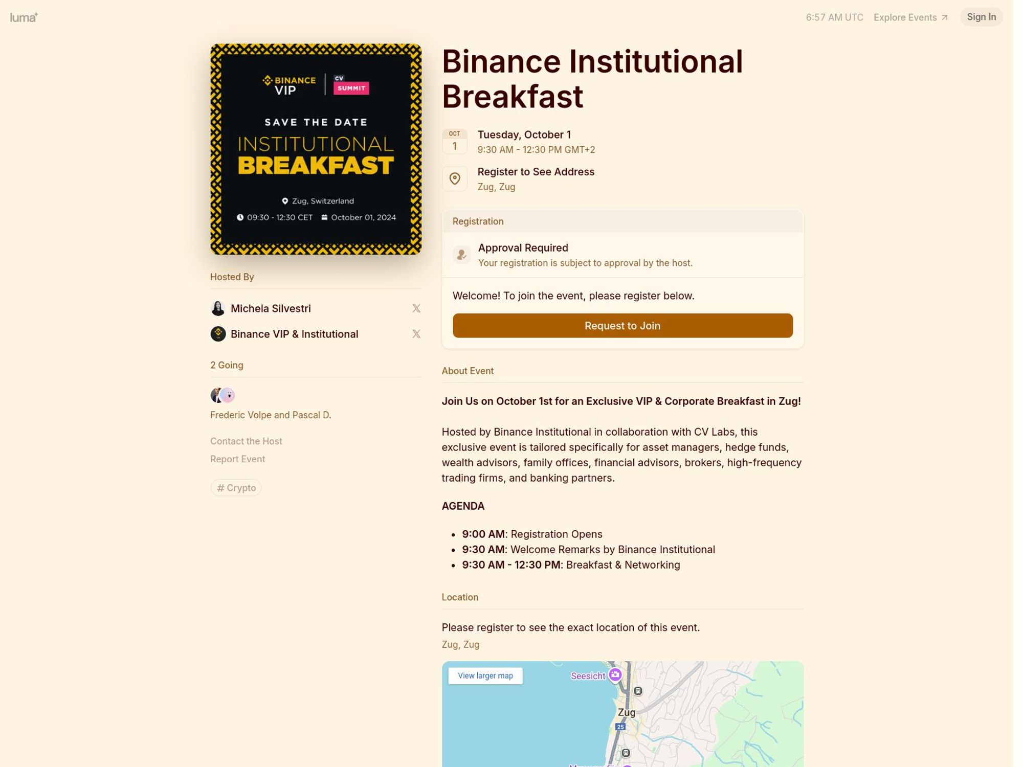 Binance Institutional Breakfast website