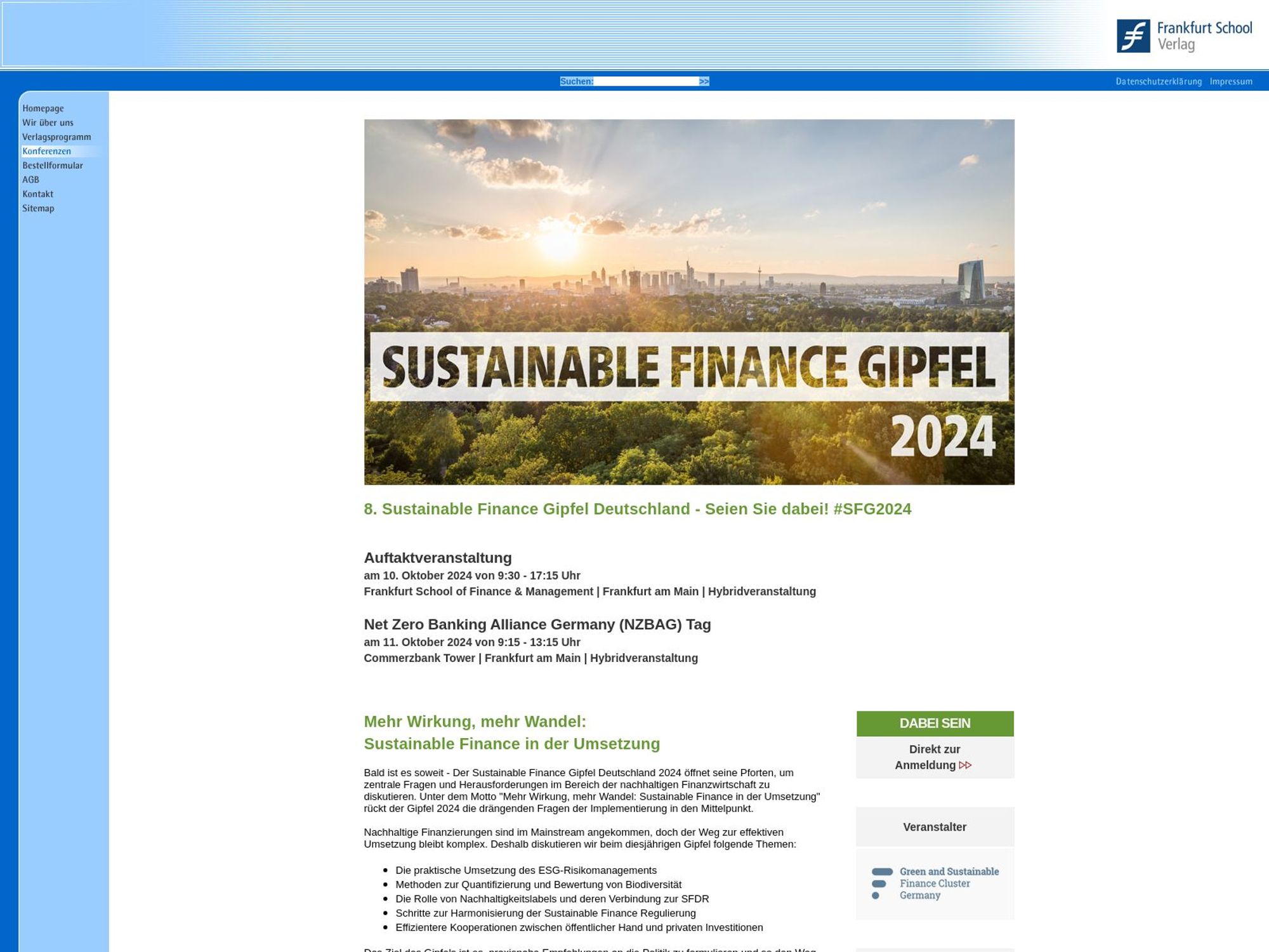 8. Sustainable Finance Gipfel Deutschland website