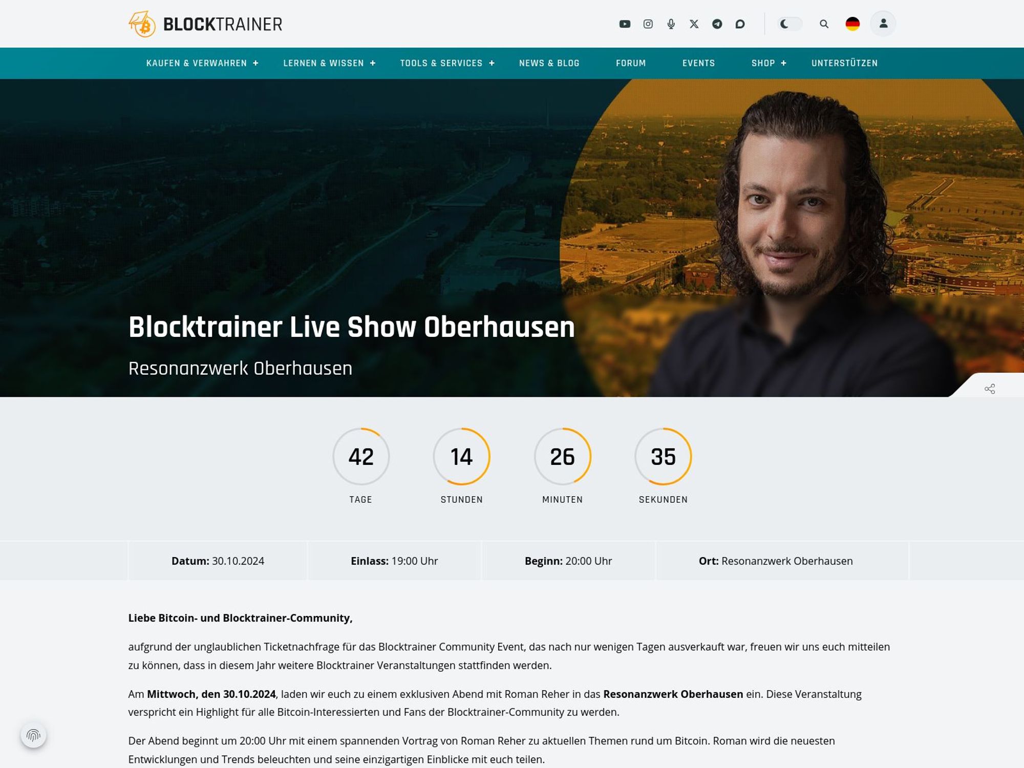 Blocktrainer Live Show Oberhausen website