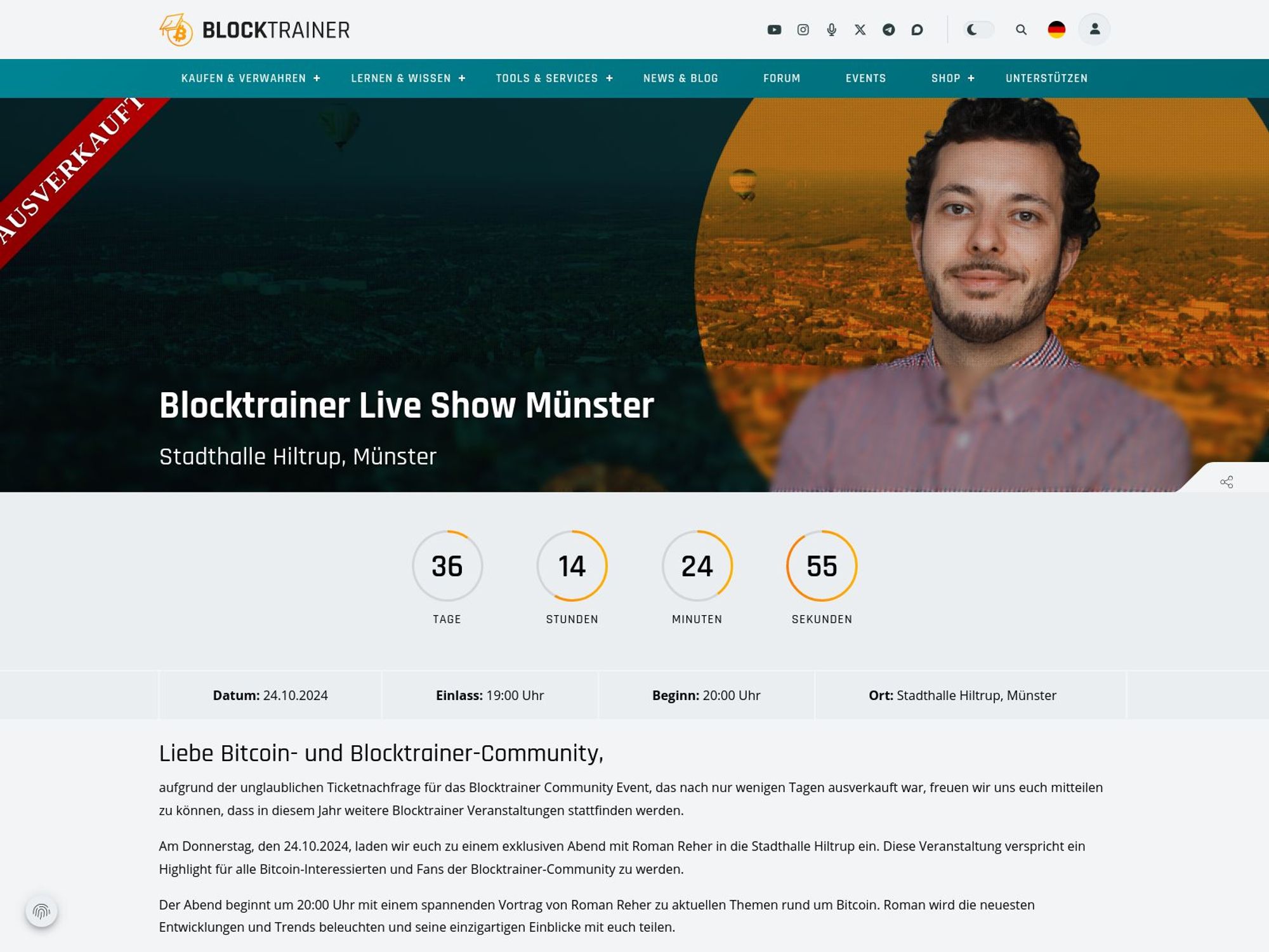 Blocktrainer Live Show Münster website