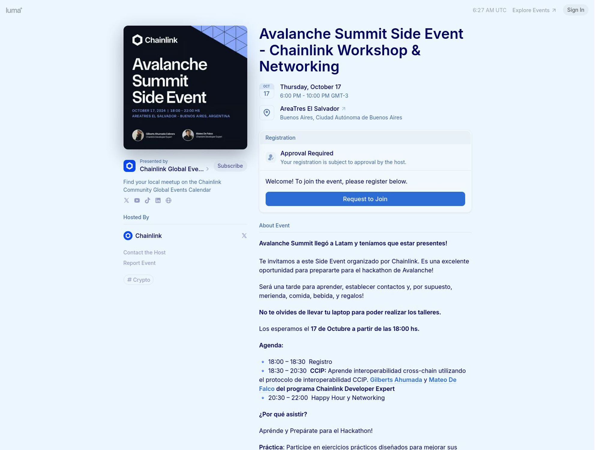 Avalanche Summit Side Event - Chainlink Workshop & Networking screenshot