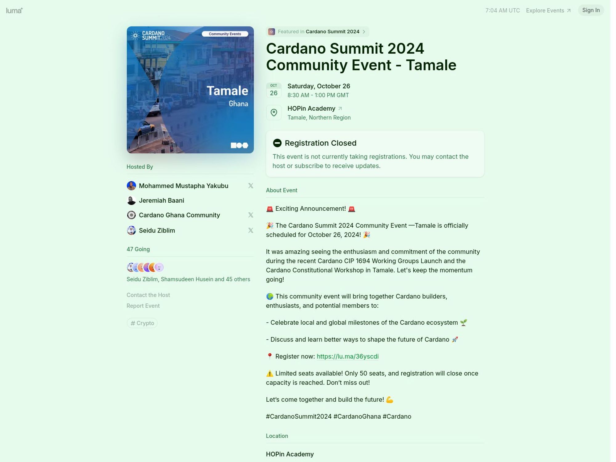 Cardano Summit 2024 Community Event - Tamale website