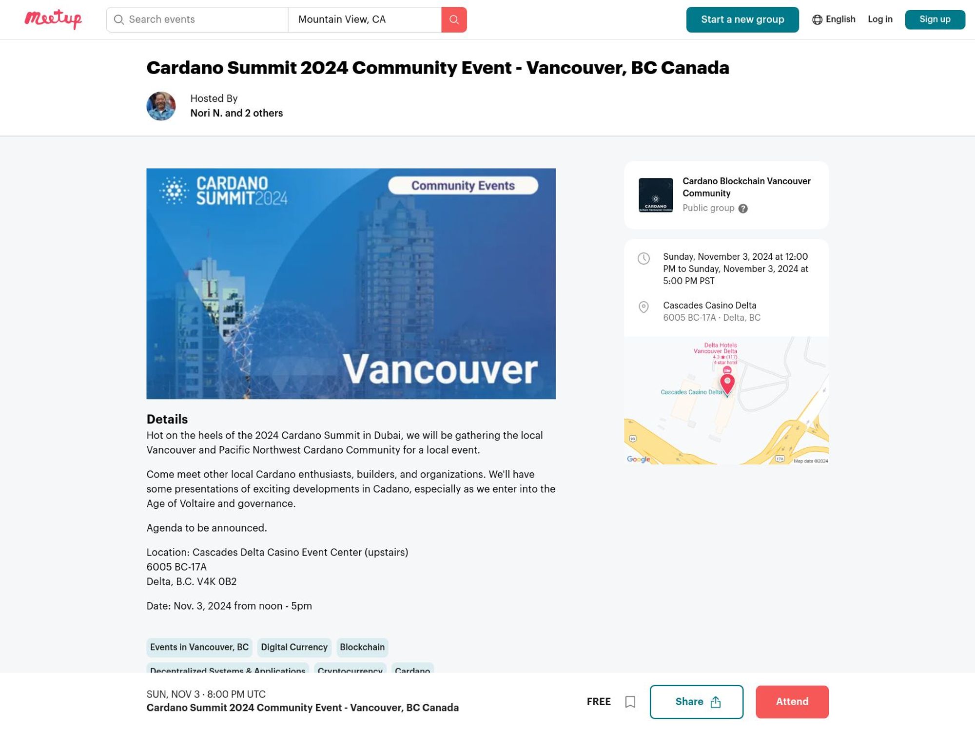 Cardano Summit 2024 Community Event - Vancouver website