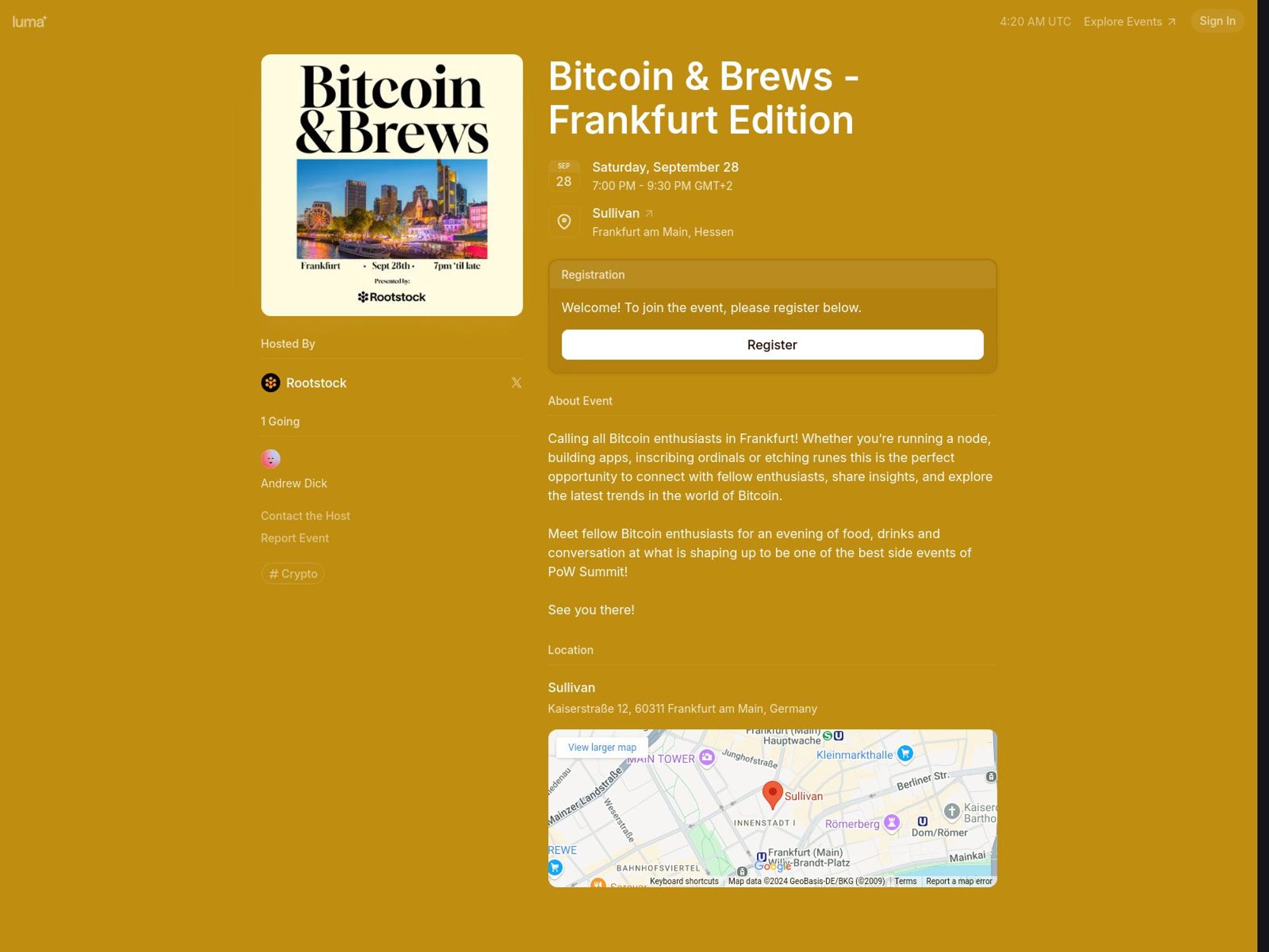 Bitcoin & Brews - Frankfurt Edition website