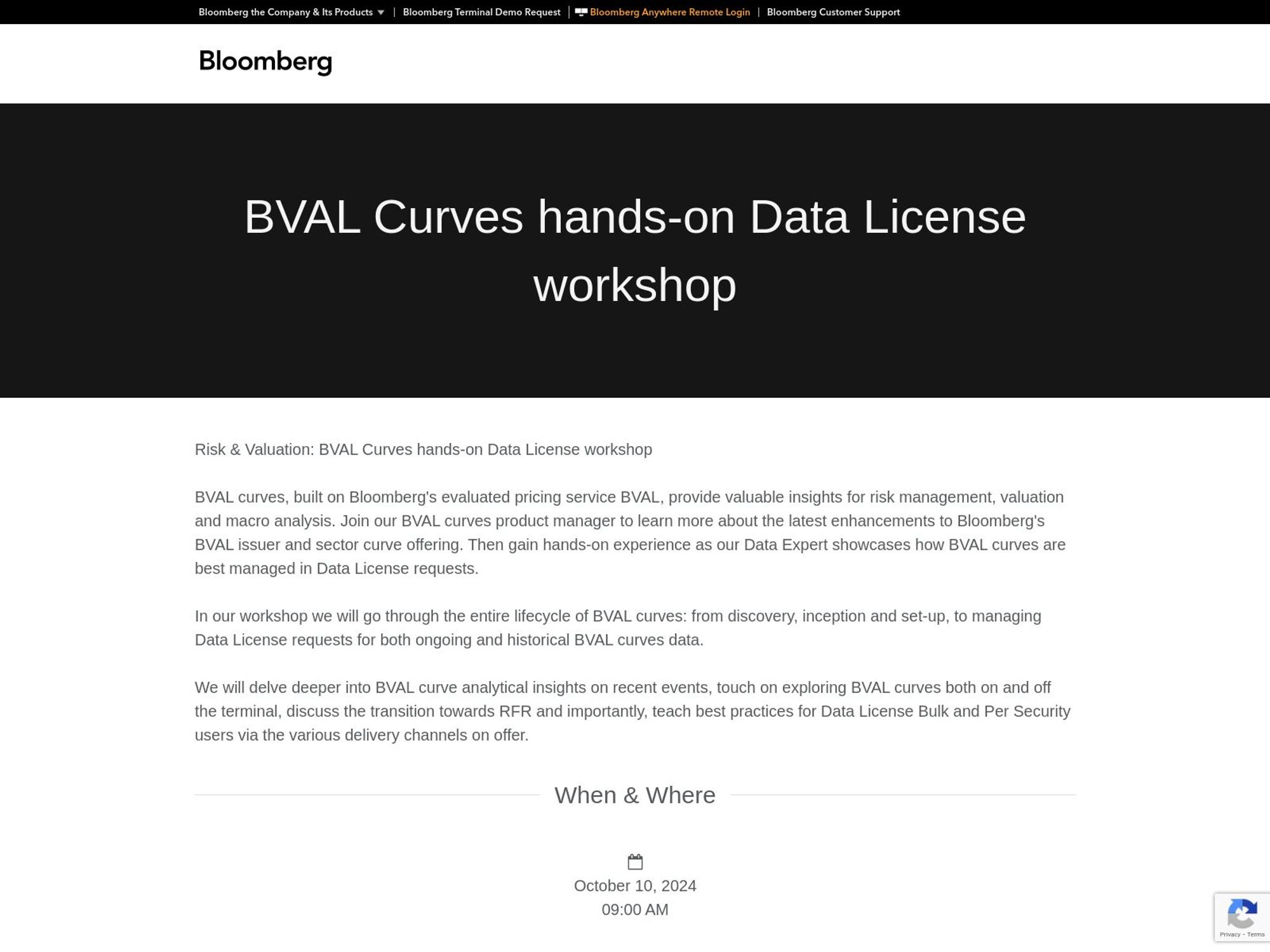 Bloomberg Risk & Valuation: BVAL Curves hands-on Data License workshop screenshot