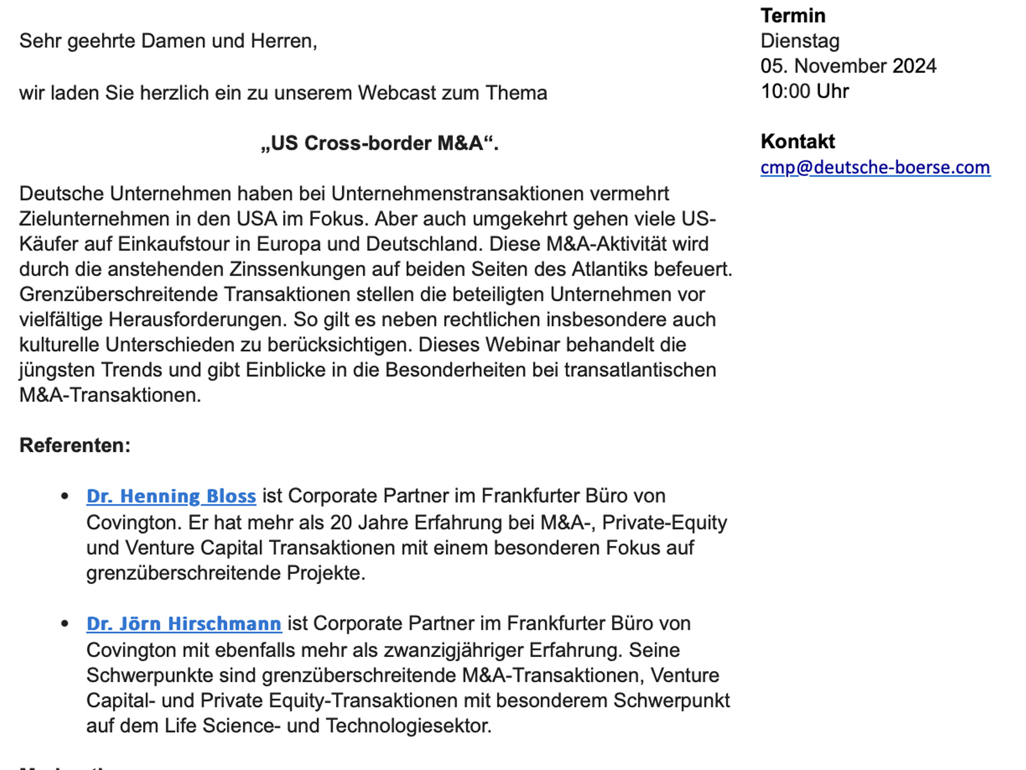 Deutsche Börse CMP Webcast: US Cross-border M&A screenshot