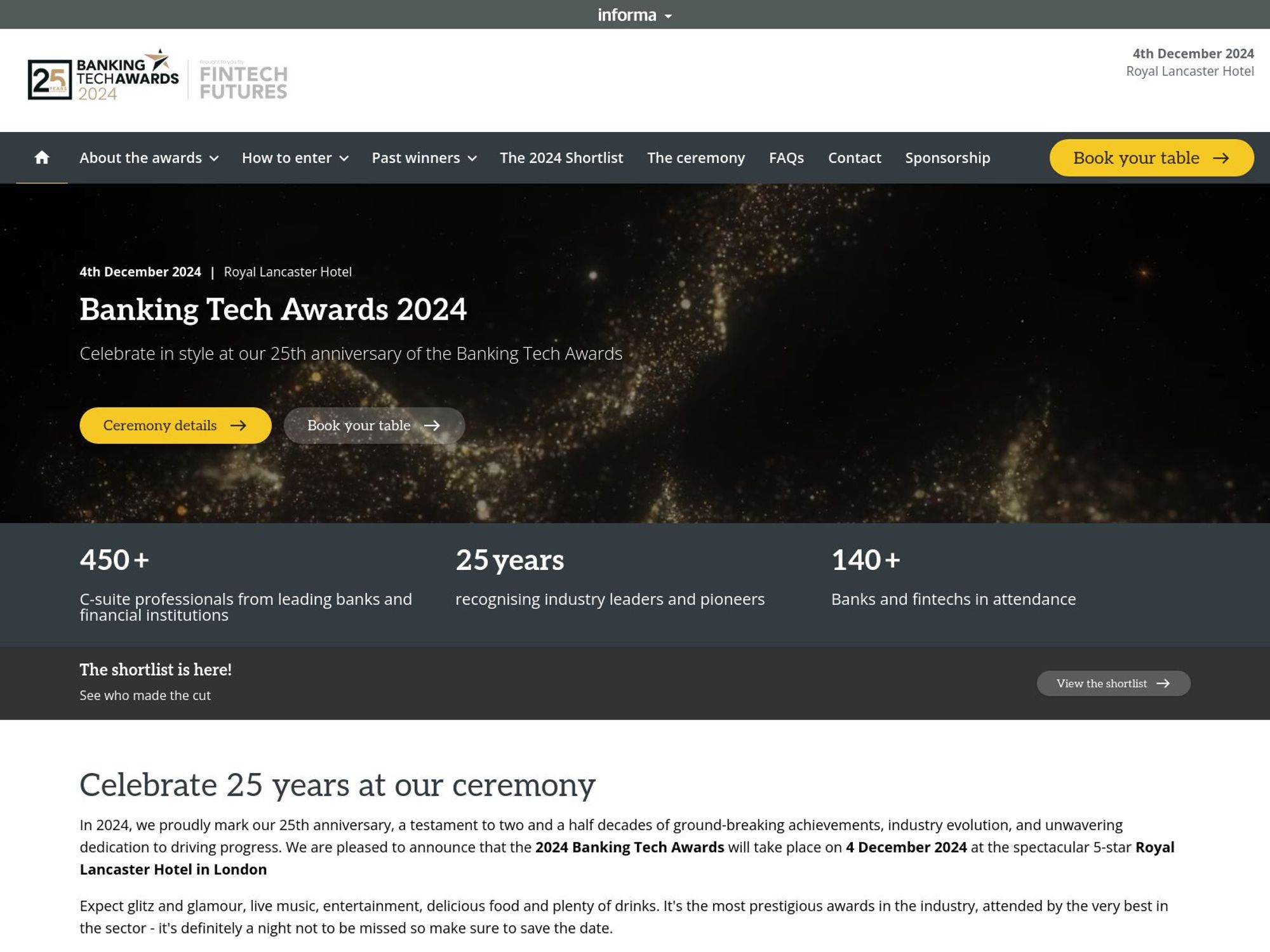 Banking Tech Awards 2024 website