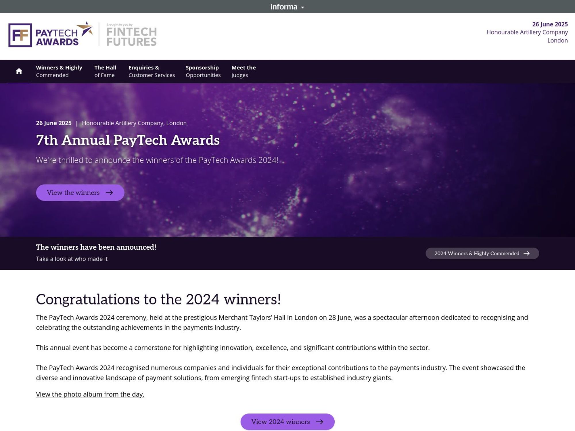 PayTech Awards website