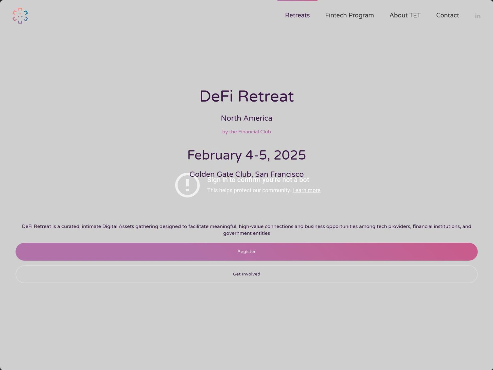 DeFi Retreat North America website