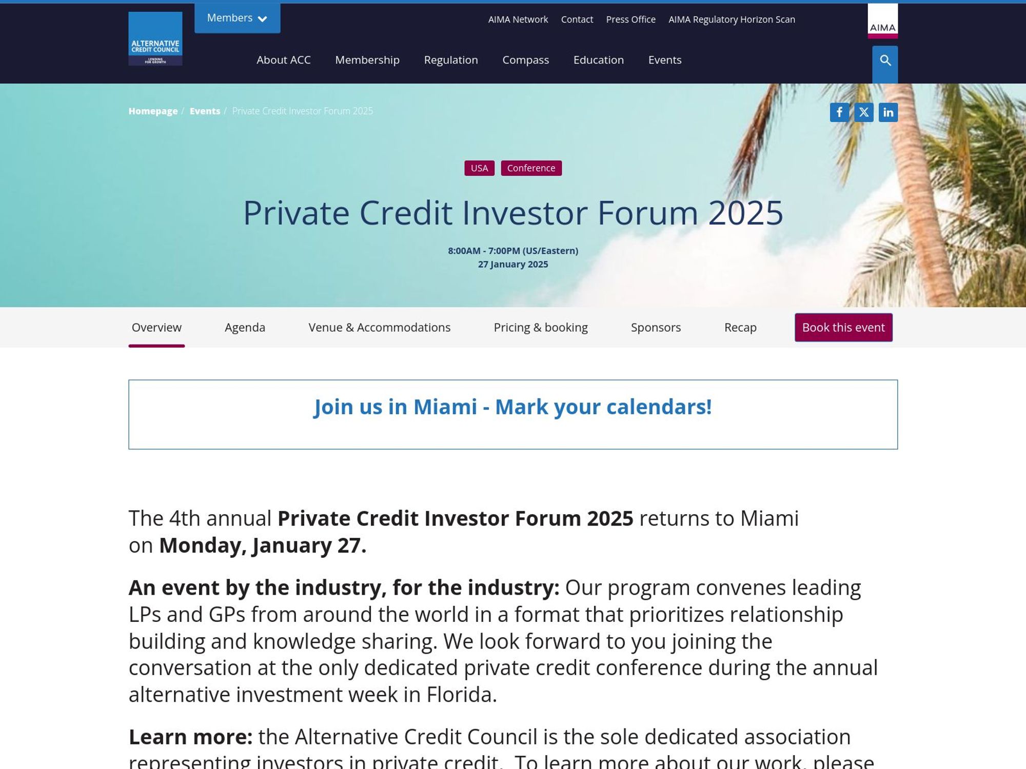 Private Credit Investor Forum 2025 - AIMA and ACC screenshot