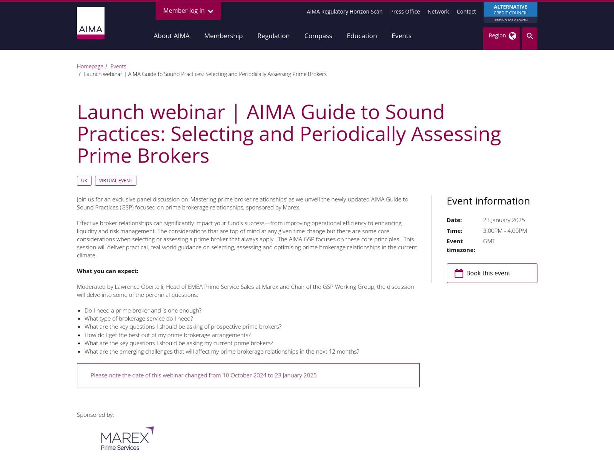 AIMA: Selecting and Periodically Assessing Prime Brokers website