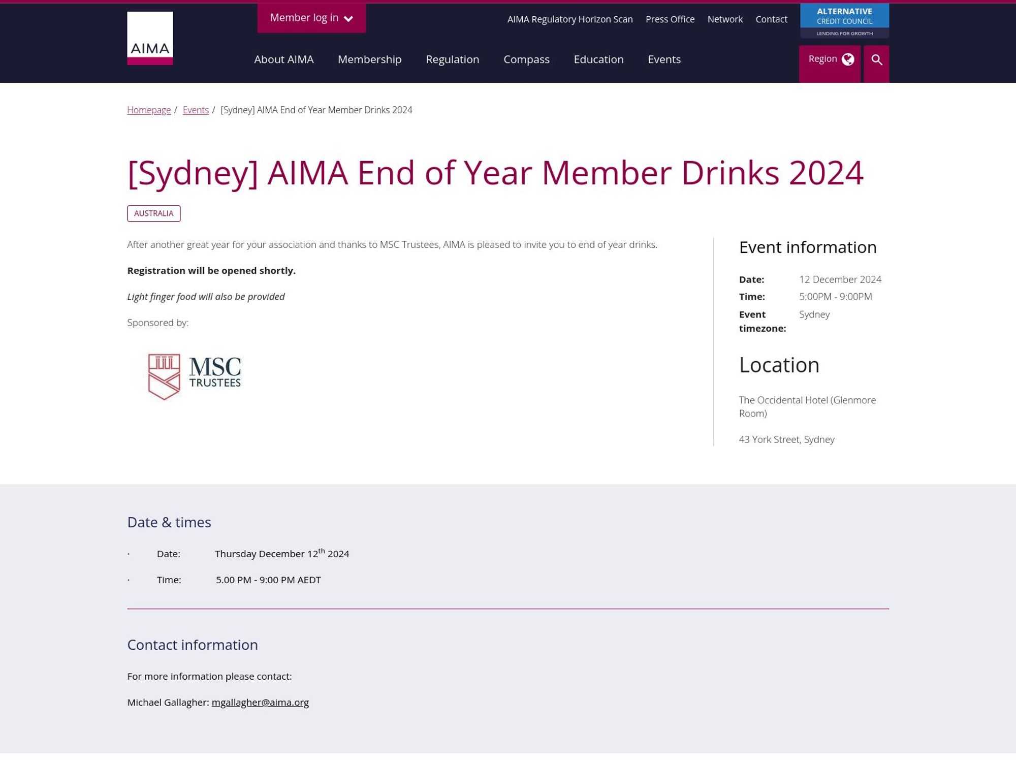 AIMA End of Year Member Drinks 2024 website