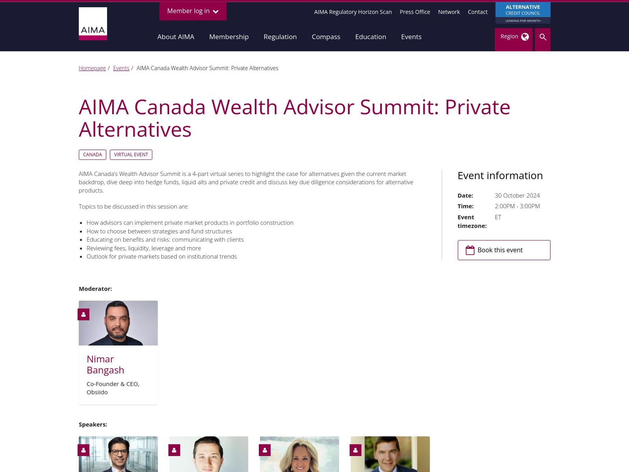 AIMA Canada Wealth Advisor Summit: Private Alternatives screenshot