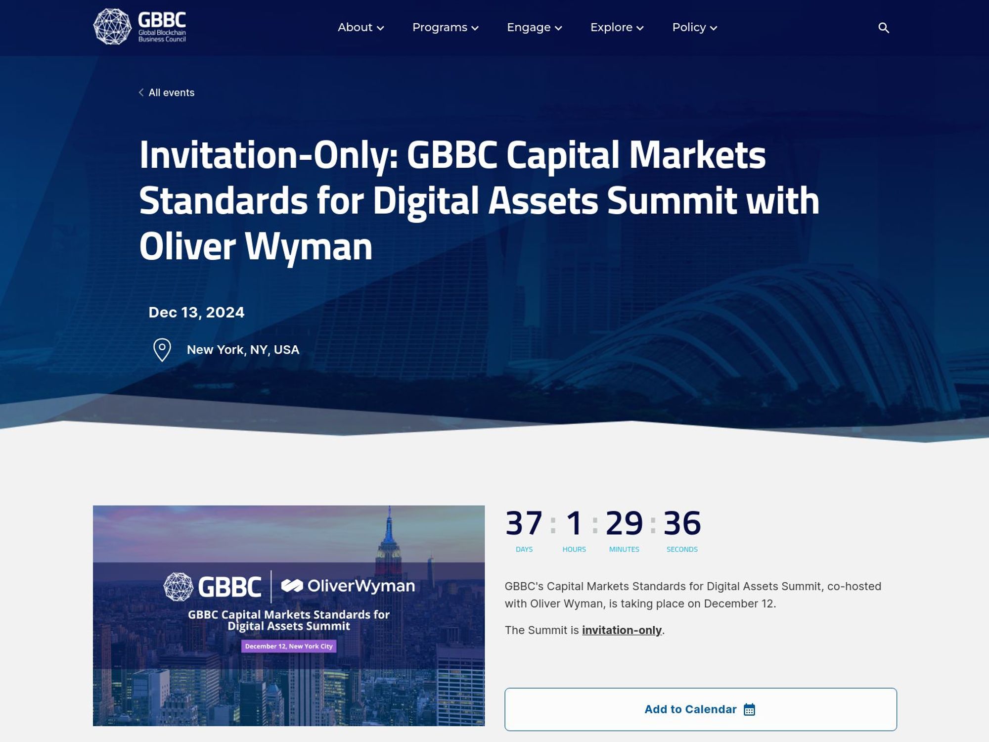 GBBC Capital Markets Standards for Digital Assets Summit website