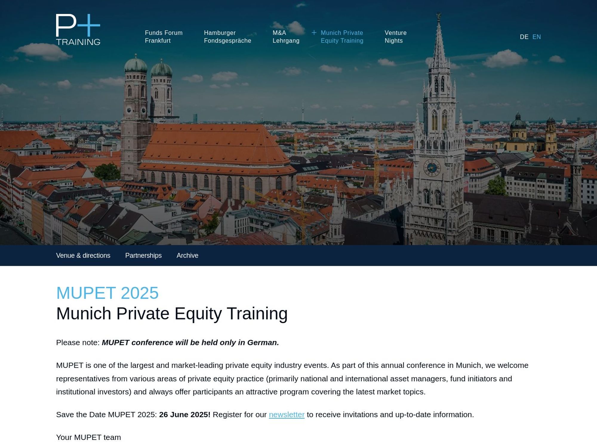 MUPET 2025 - Munich Private Equity Training website