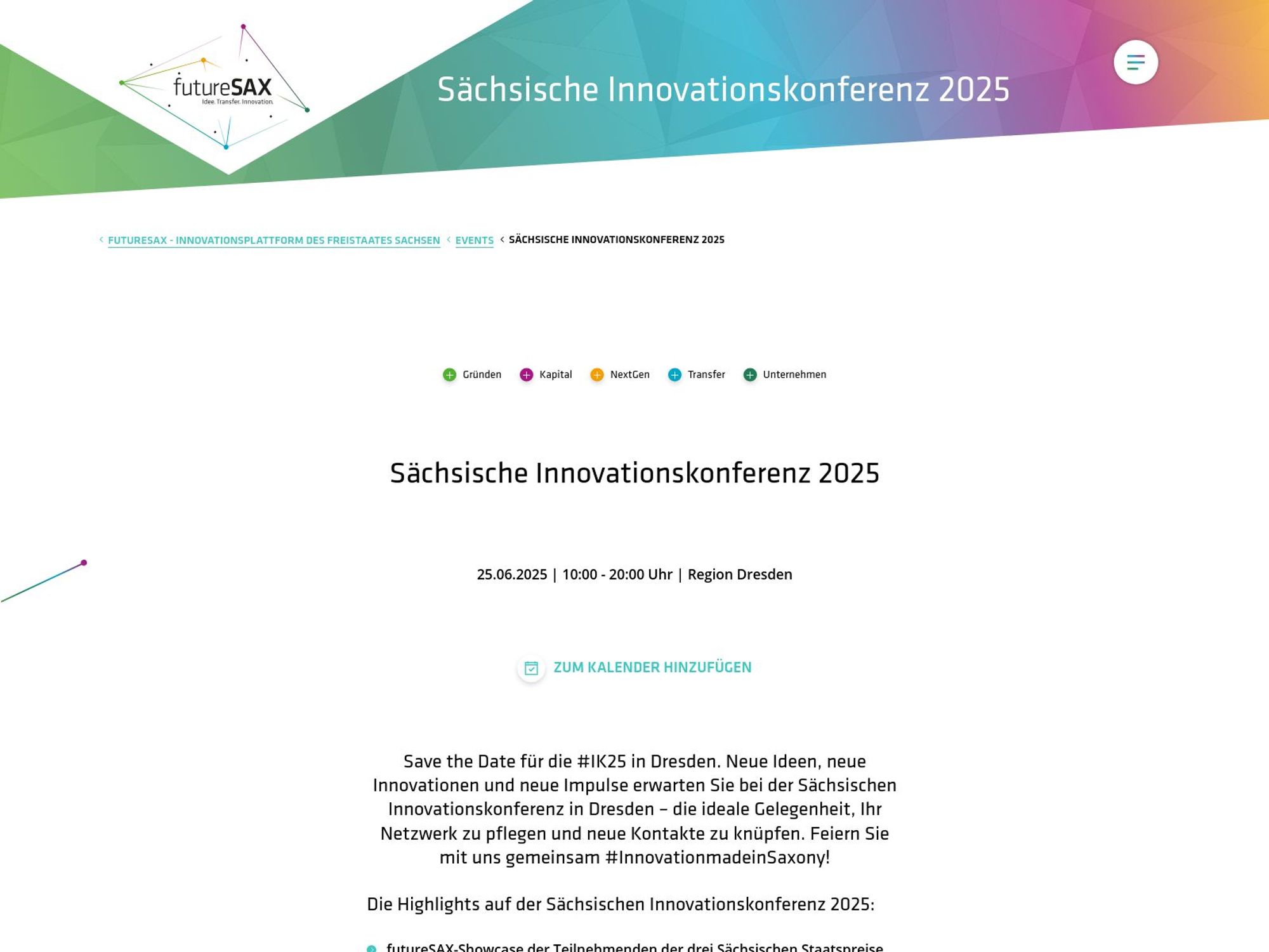 Sächsische Innovationskonferenz 2025 website