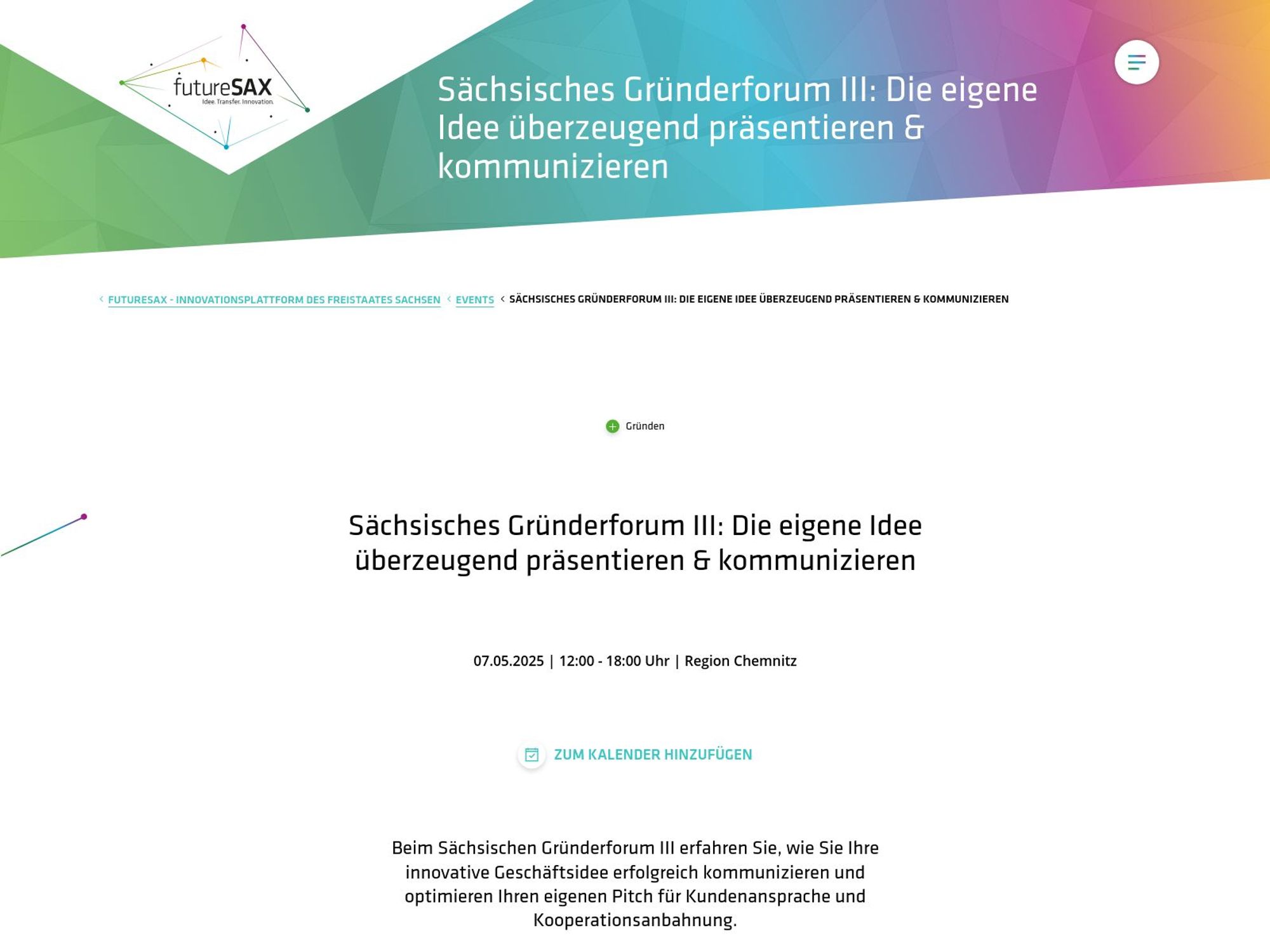 Sächsisches Gründerforum III: Die eigene Idee überzeugend präsentieren & kommunizieren website