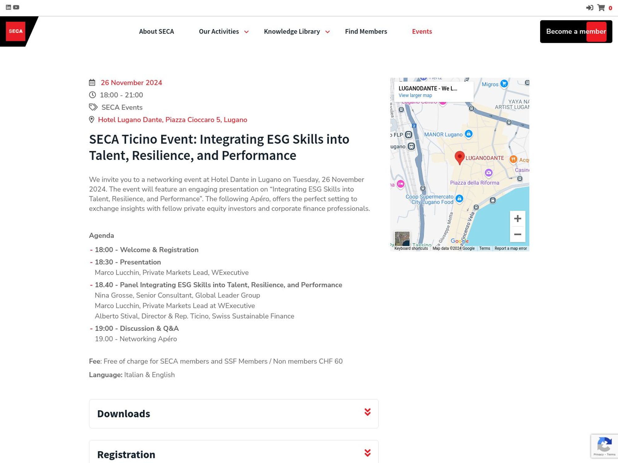 SECA Ticino Event: Integrating ESG Skills into Talent, Resilience, and Performance website