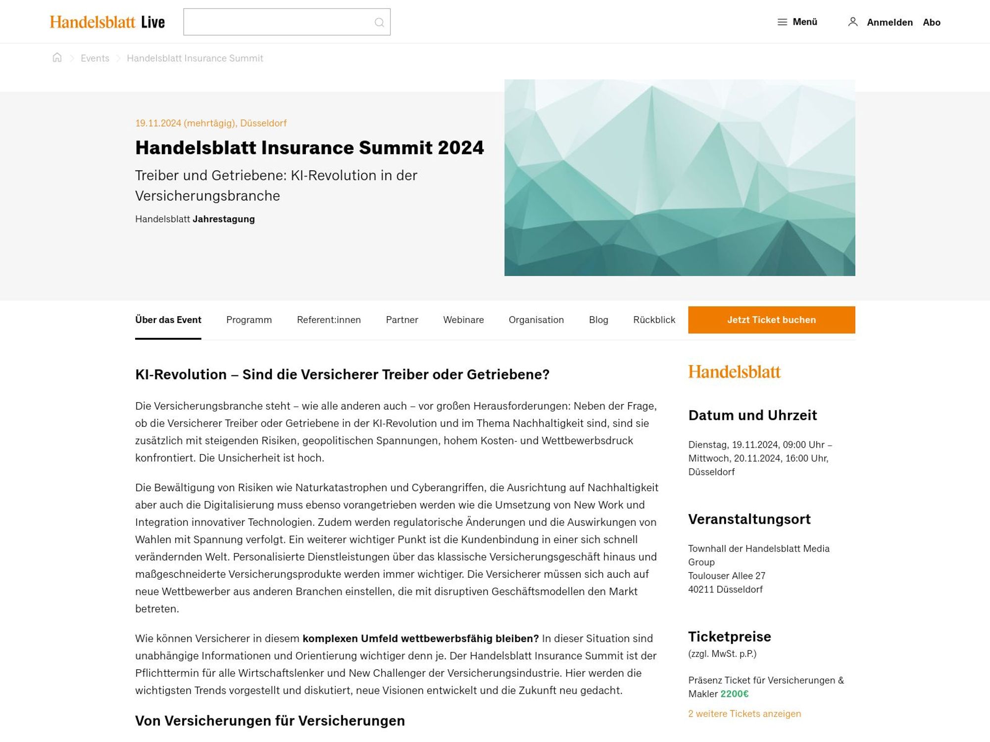 Handelsblatt Insurance Summit 2024 screenshot