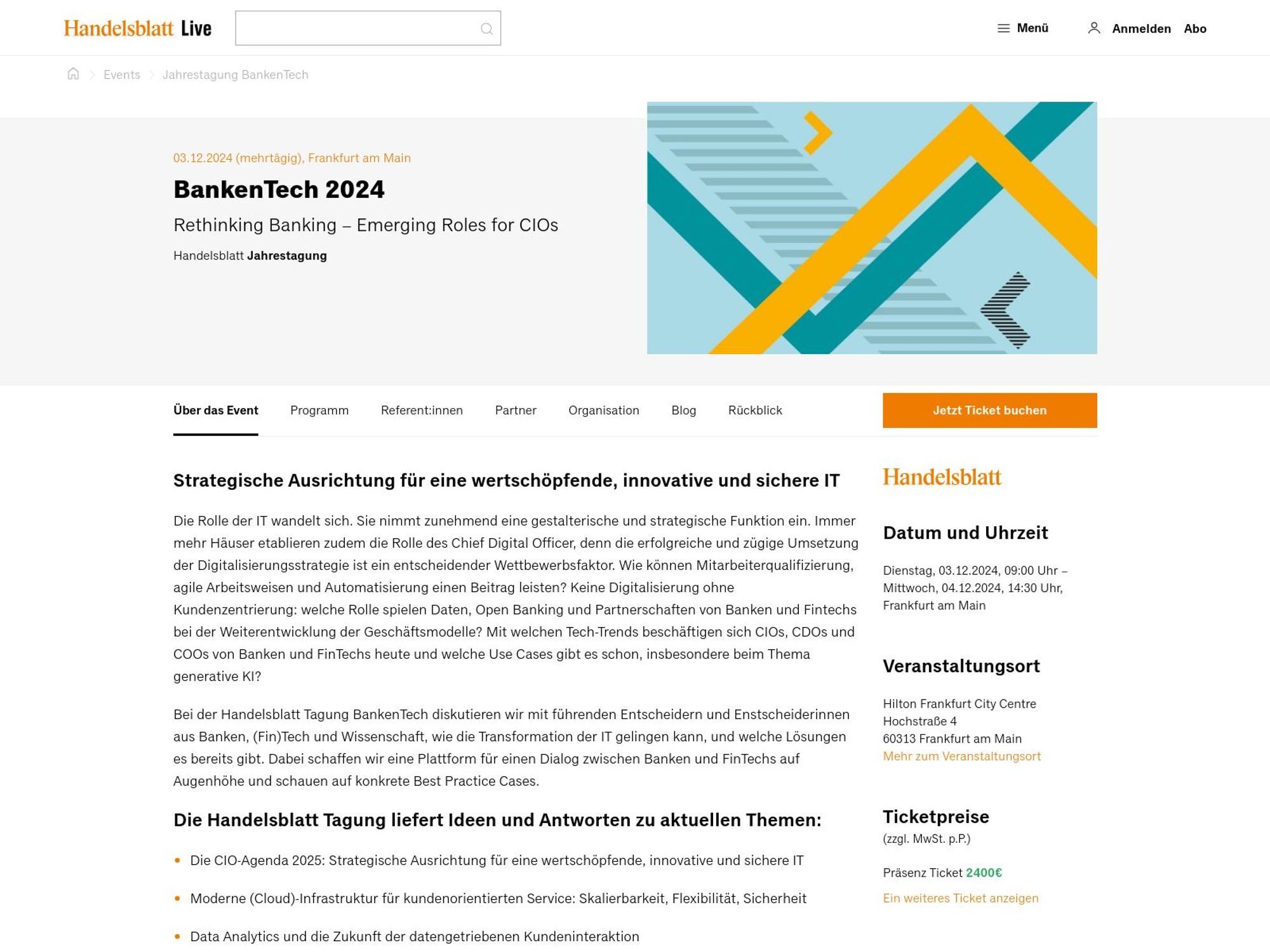 Handelsblatt Jahrestagung: BankenTech 2024 website