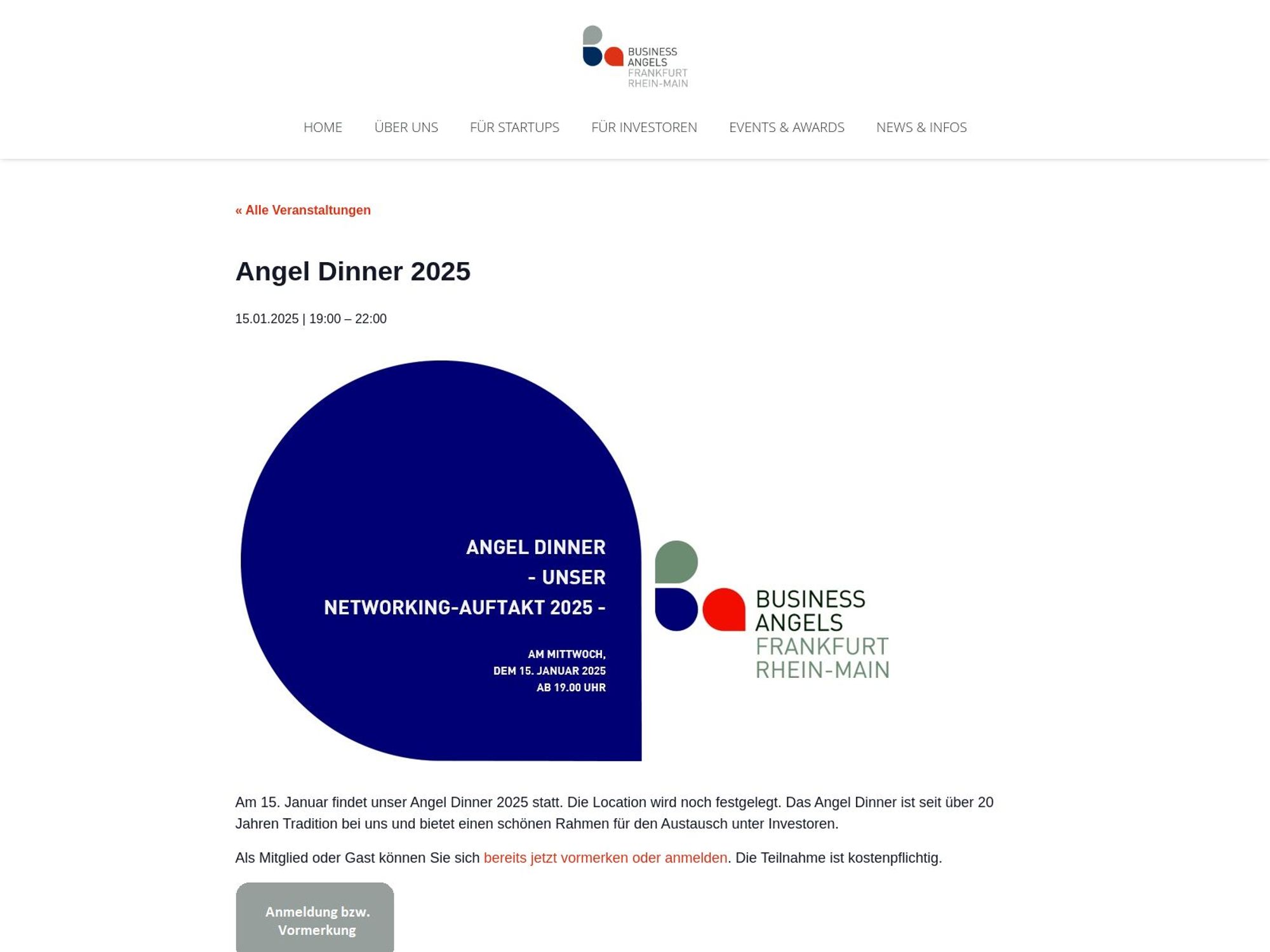 Business Angels FrankfurtRheinMain: Angel Dinner 2025 website