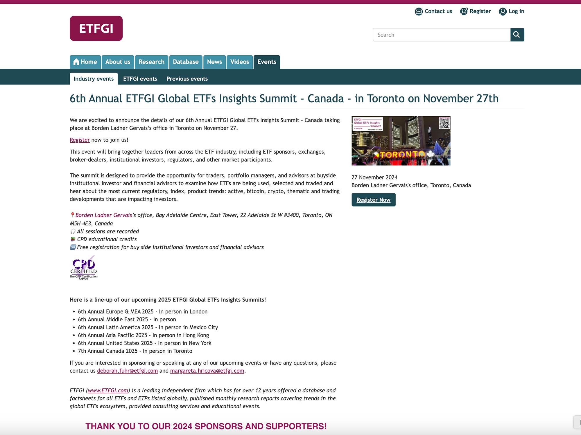 6th Annual ETFGI Global ETFs Insights Summit website