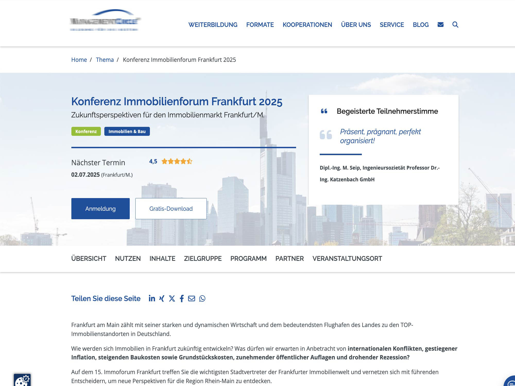 15. Immobilienforum Frankfurt 2025 website