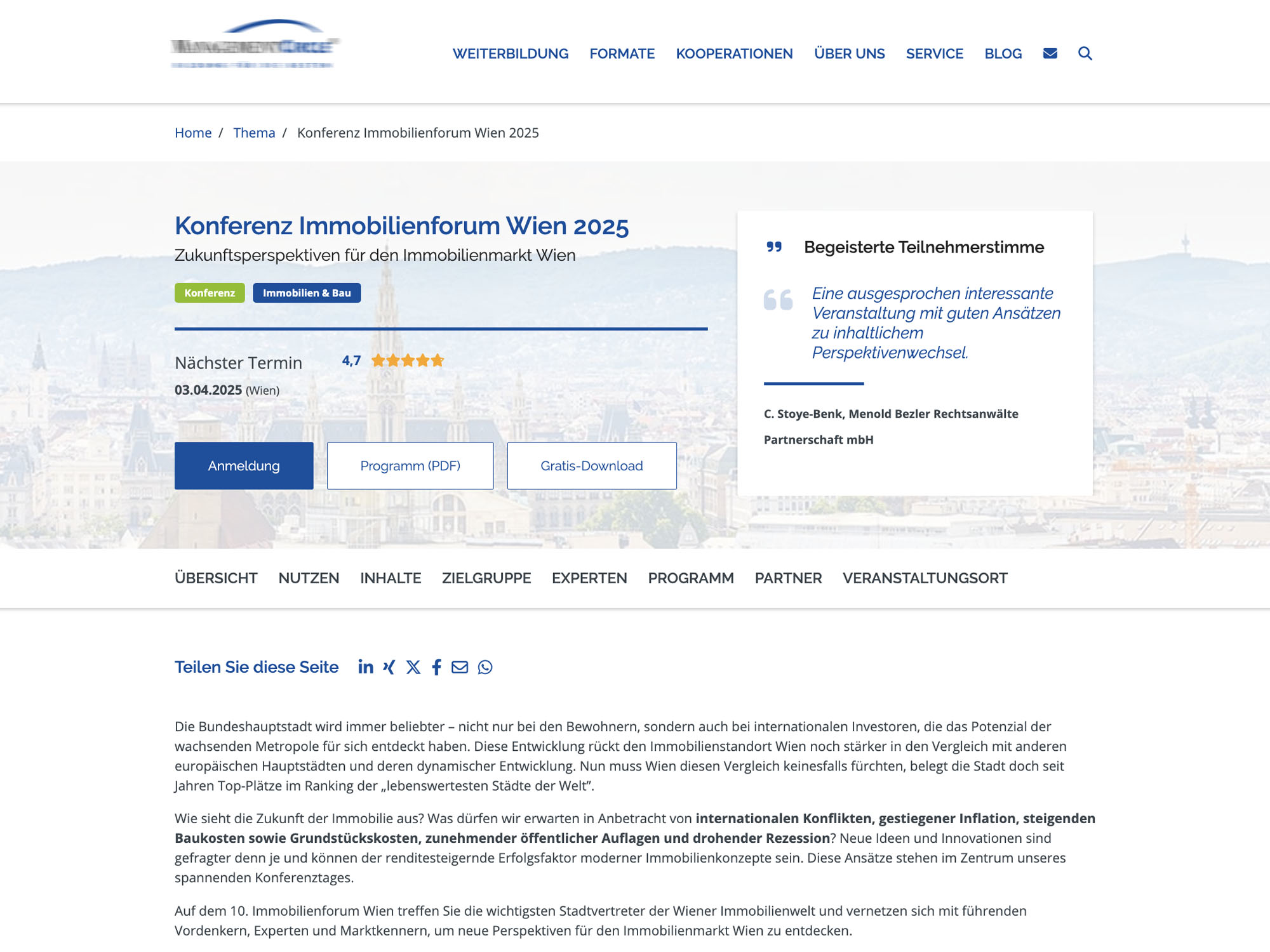 10. Immobilienforum Wien website