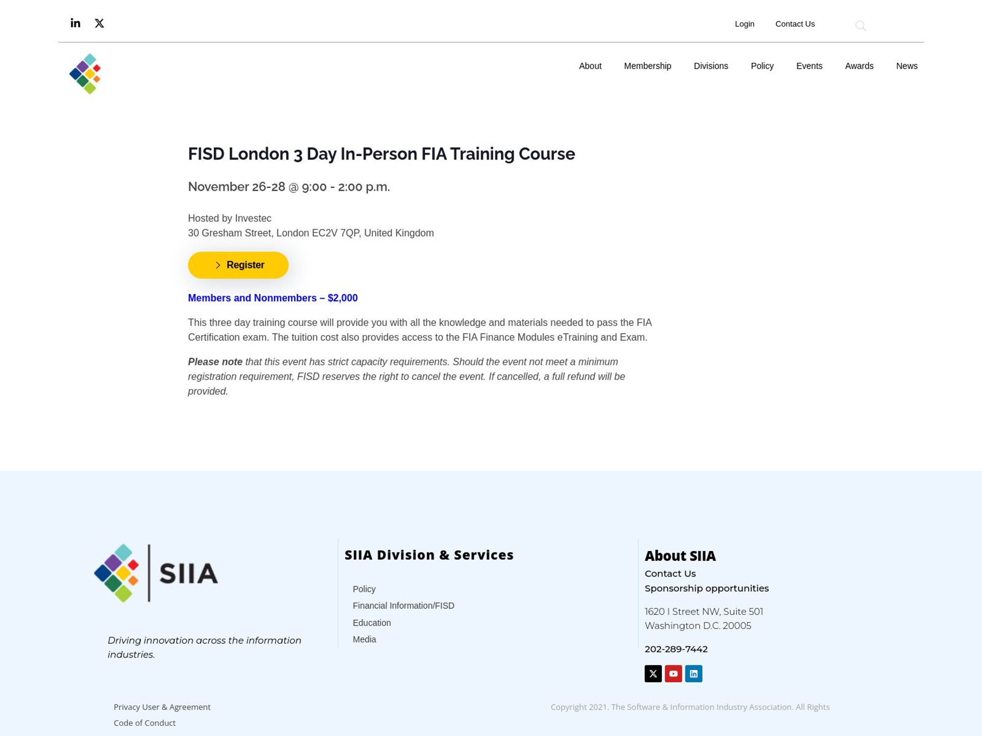 FISD London 3 Day In-Person FIA Training Course website