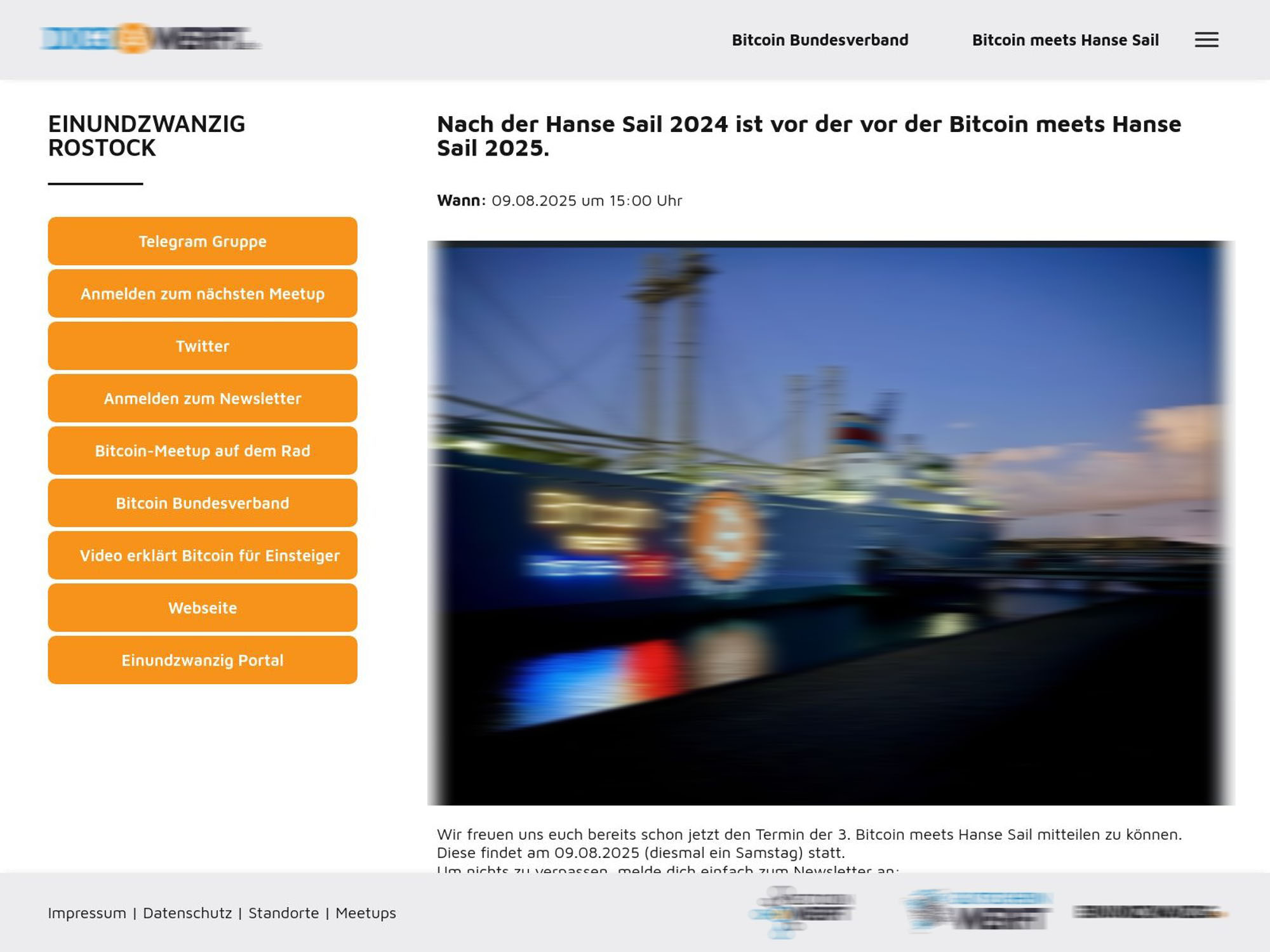 Bitcoin meets Hanse Sail 2025 website