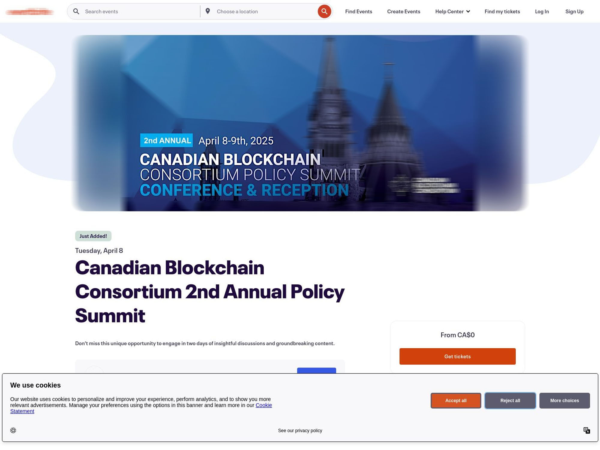 Canadian Blockchain Consortium 2nd Annual Policy Summit website