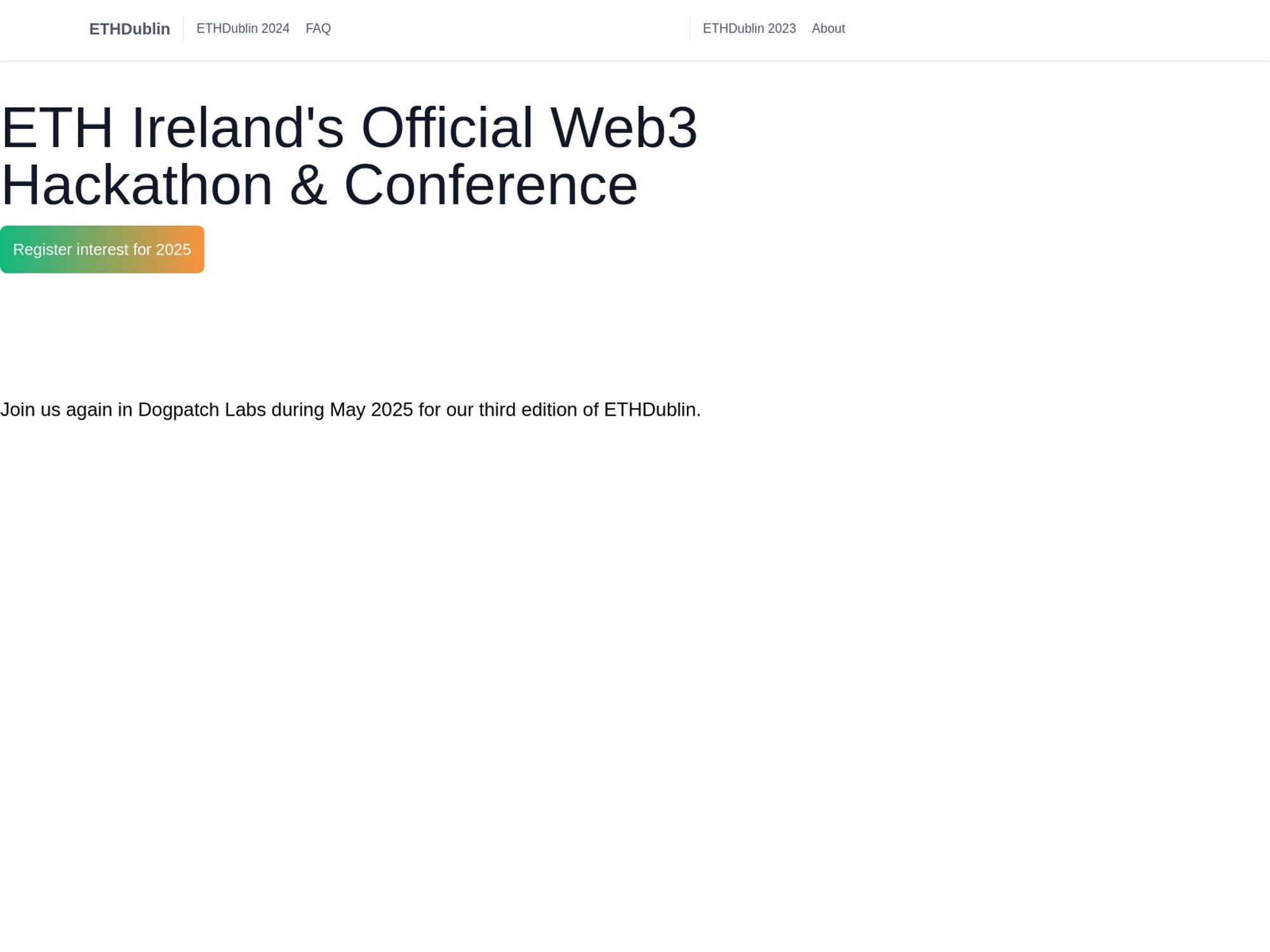 ETHDublin 2025 - ETH Ireland's Official Web3 Hackathon & Conference website