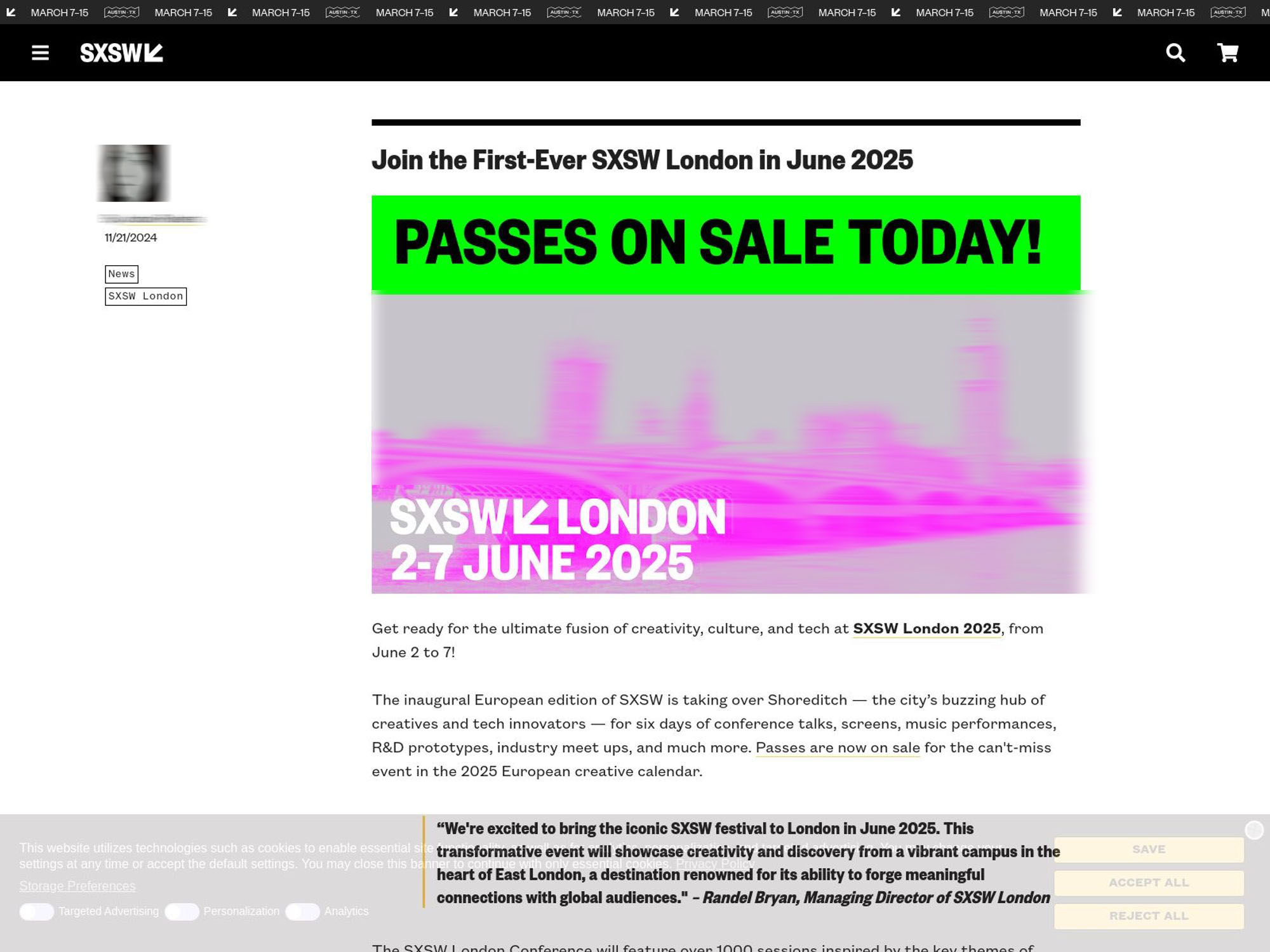 SXSW London 2025 - South by Southwest website