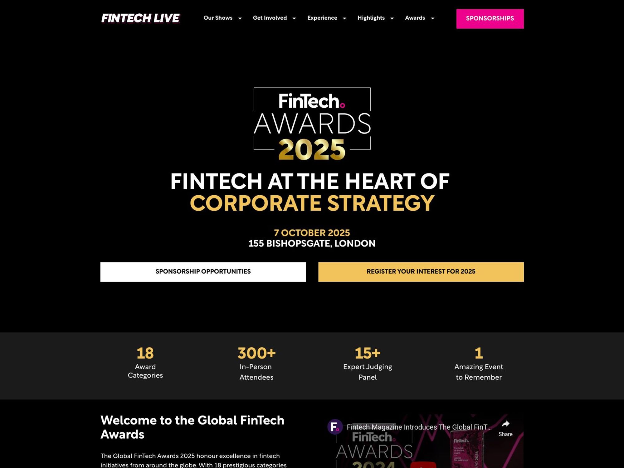 Global FinTech Awards 2025 website