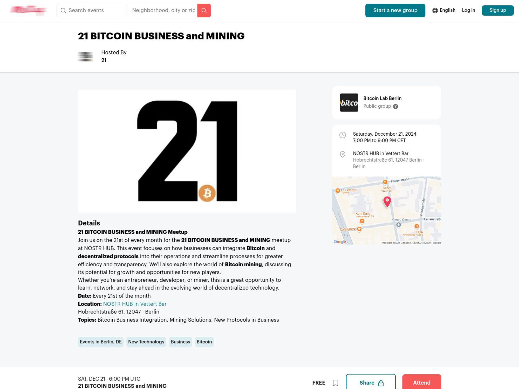 21 BITCOIN BUSINESS and MINING Meetup screenshot