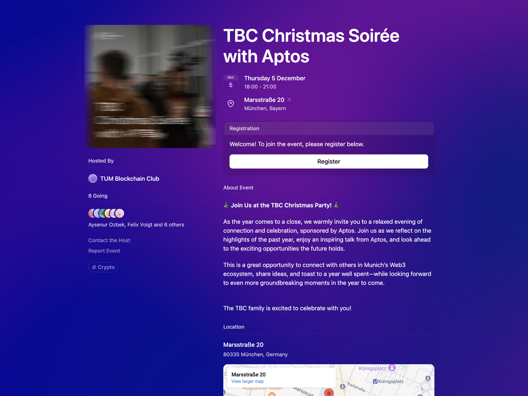 TBC Christmas Soirée with Aptos website