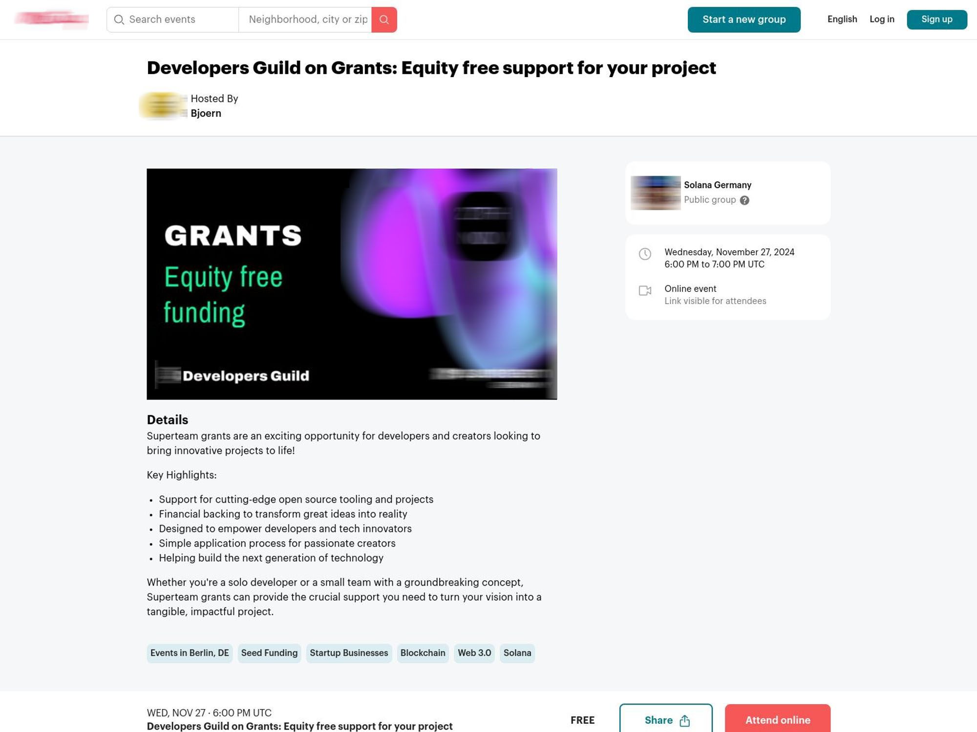 Solana Developers Guild on Grants: Equity free support for your project website