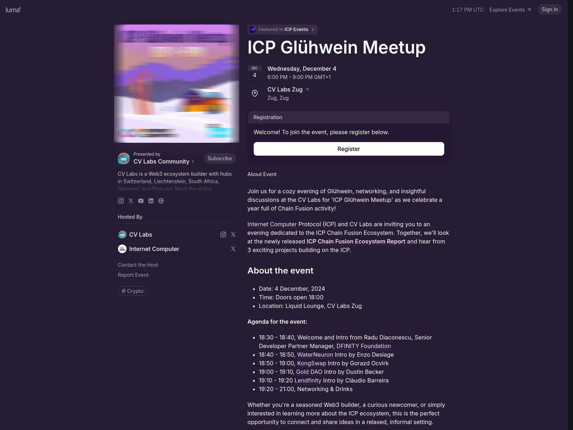 ICP Glühwein Meetup website